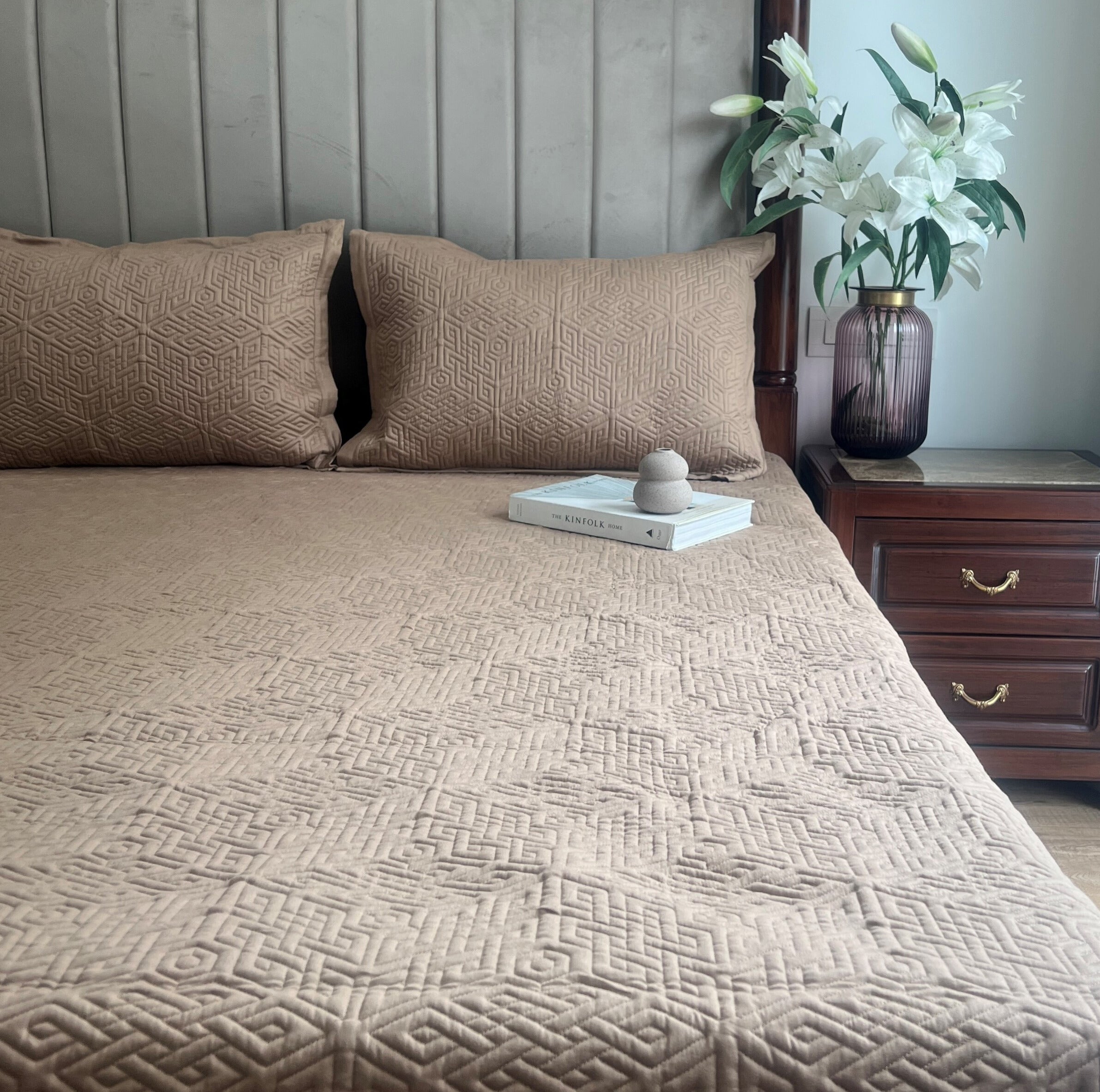Hazel Beige Gallant Cotton Reversible Bedspread