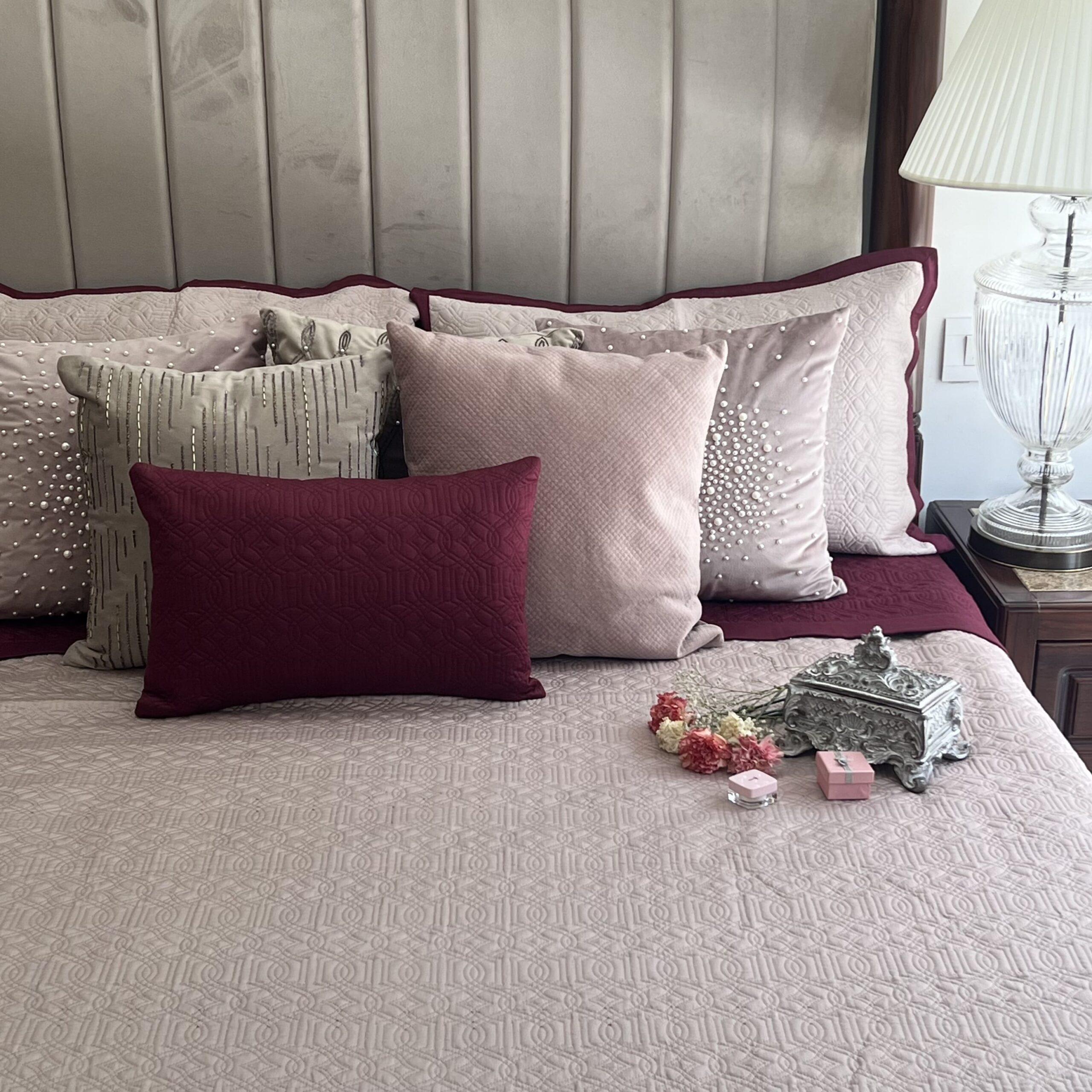 Buff and Maroon Imperial Cotton Reversible Bedspread