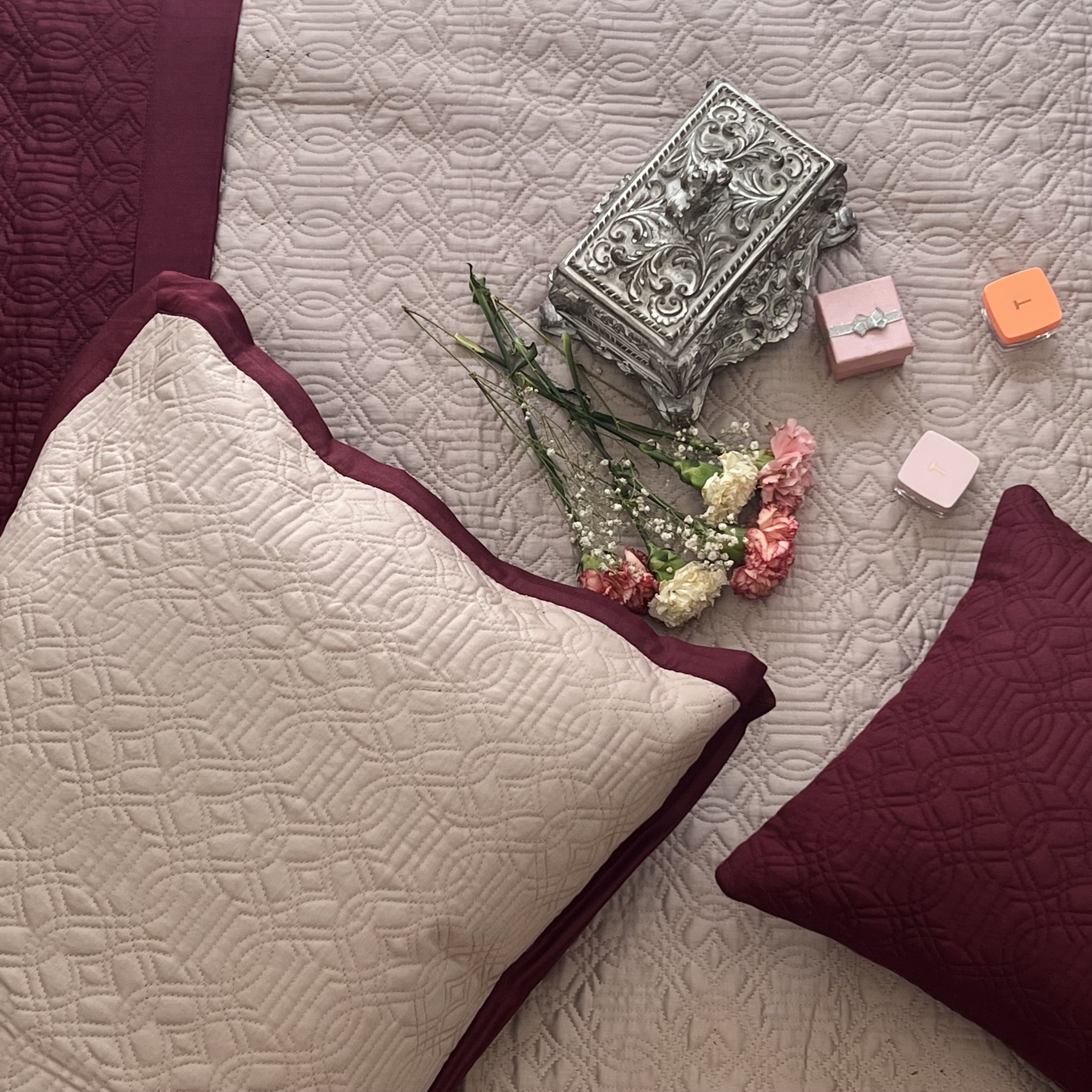 Maroon and Buff Imperial Cotton Reversible Bedspread