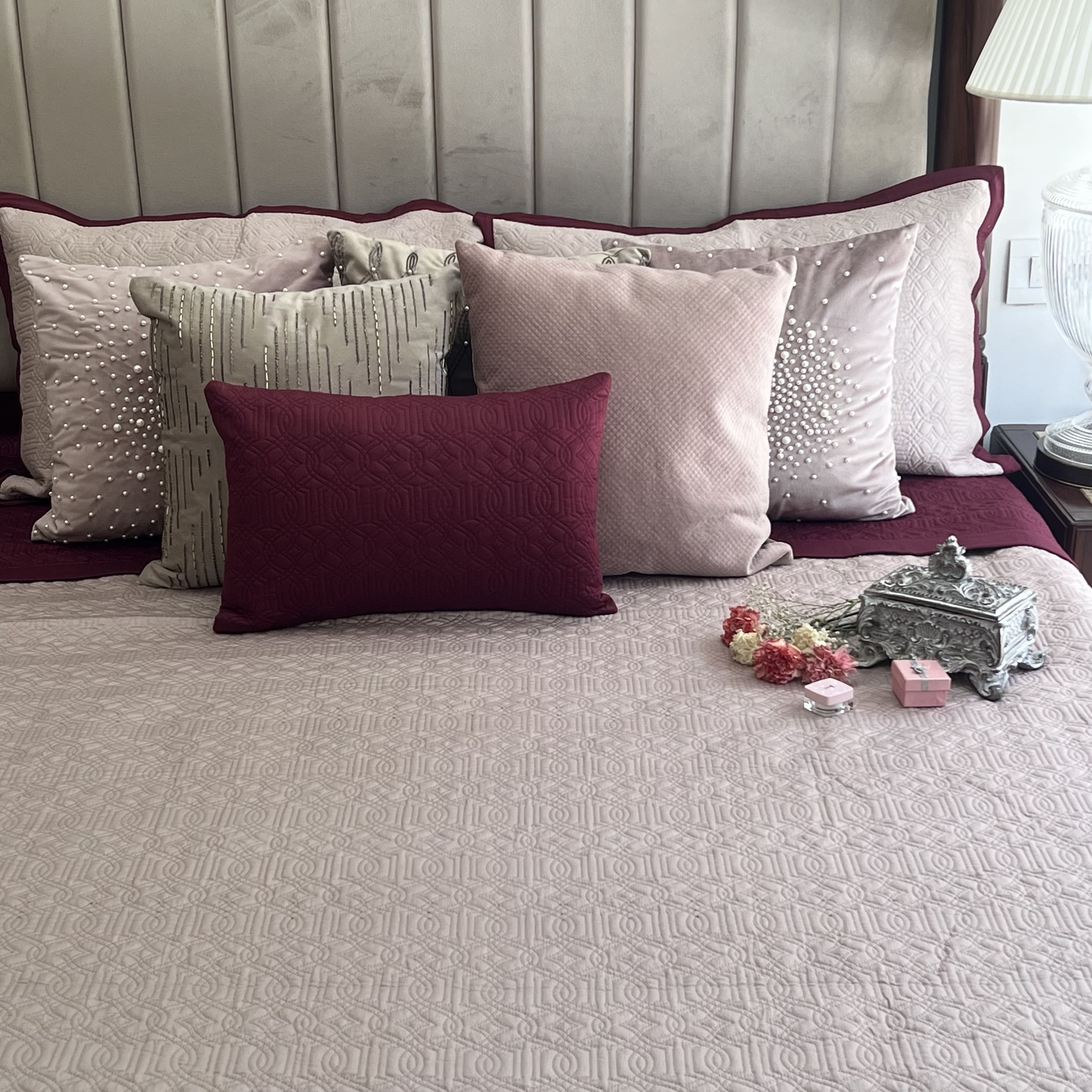 Maroon and Buff Imperial Cotton Reversible Bedspread