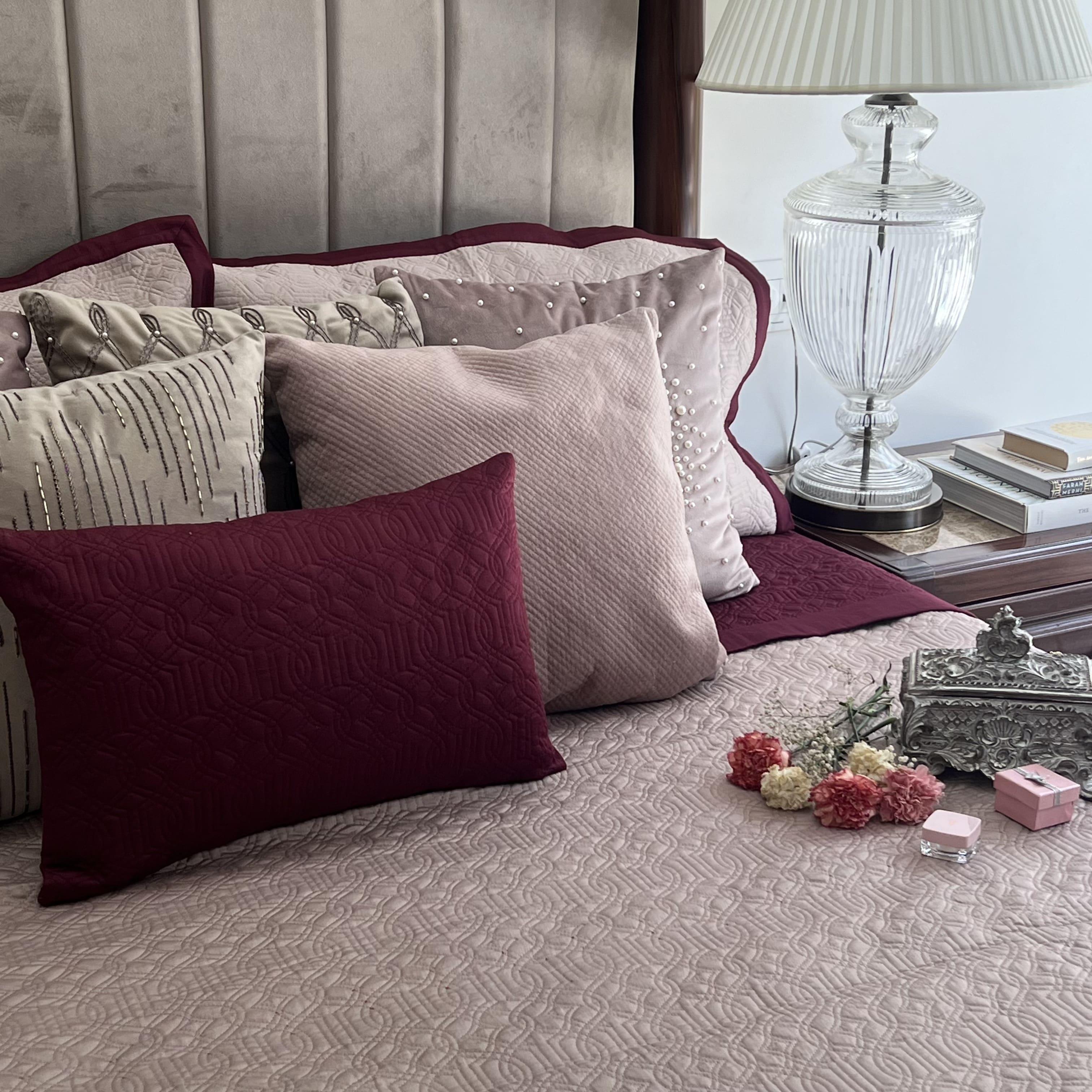 Maroon and Buff Imperial Cotton Reversible Bedspread