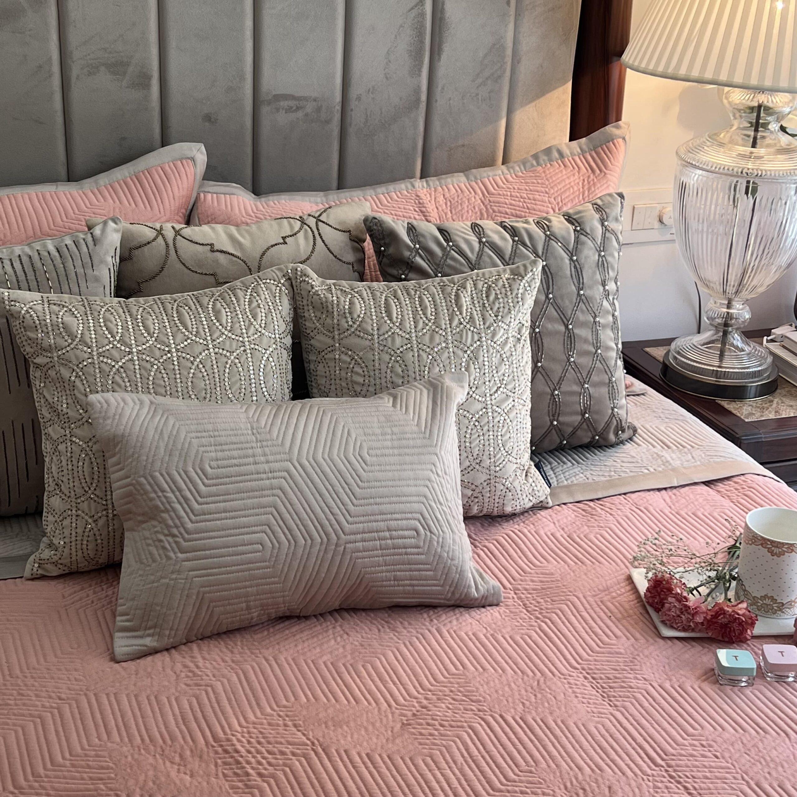 Coral and Beige Mosaic Cotton Reversible Bedspread