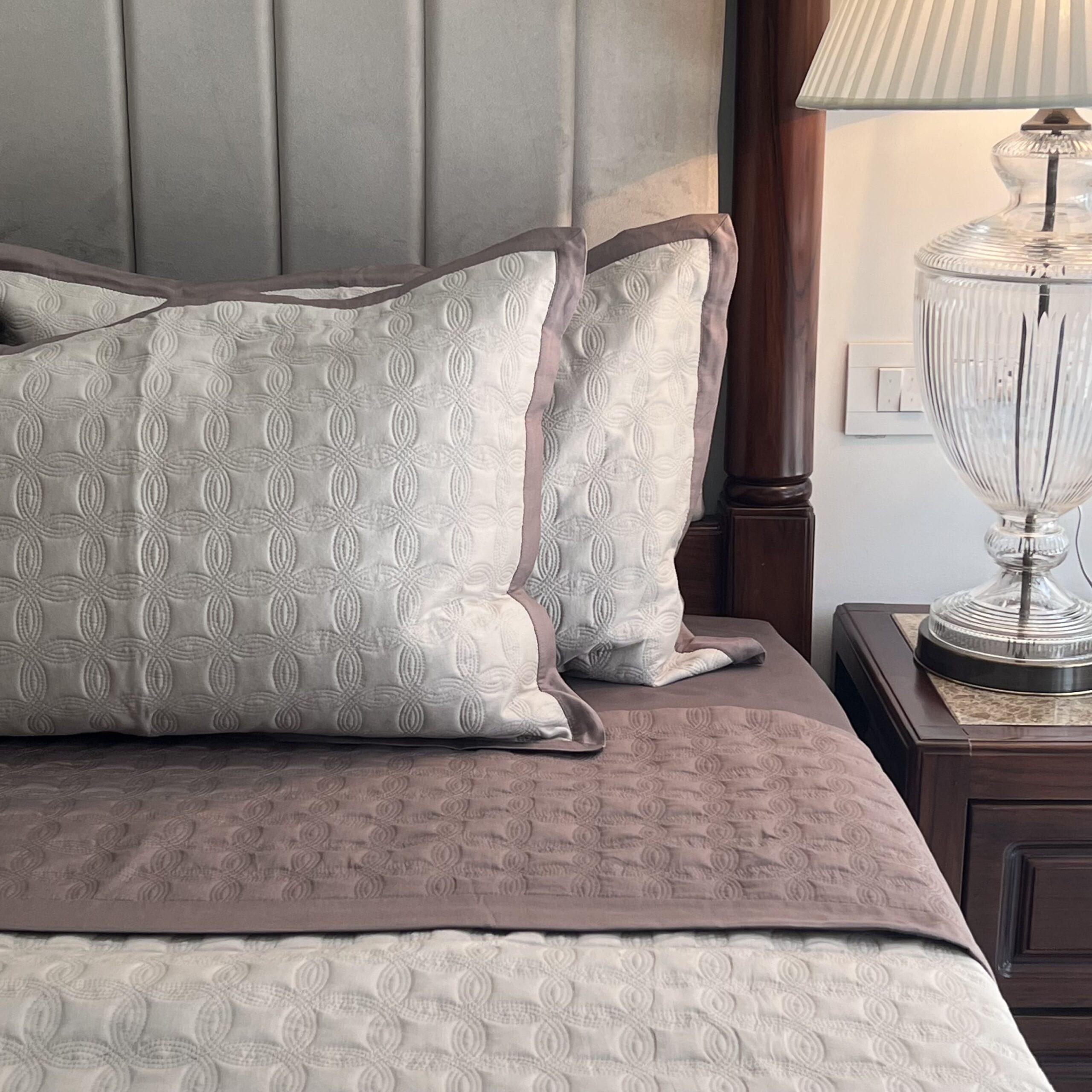 Beige and Taupe Orbit Cotton Reversible Bedspread