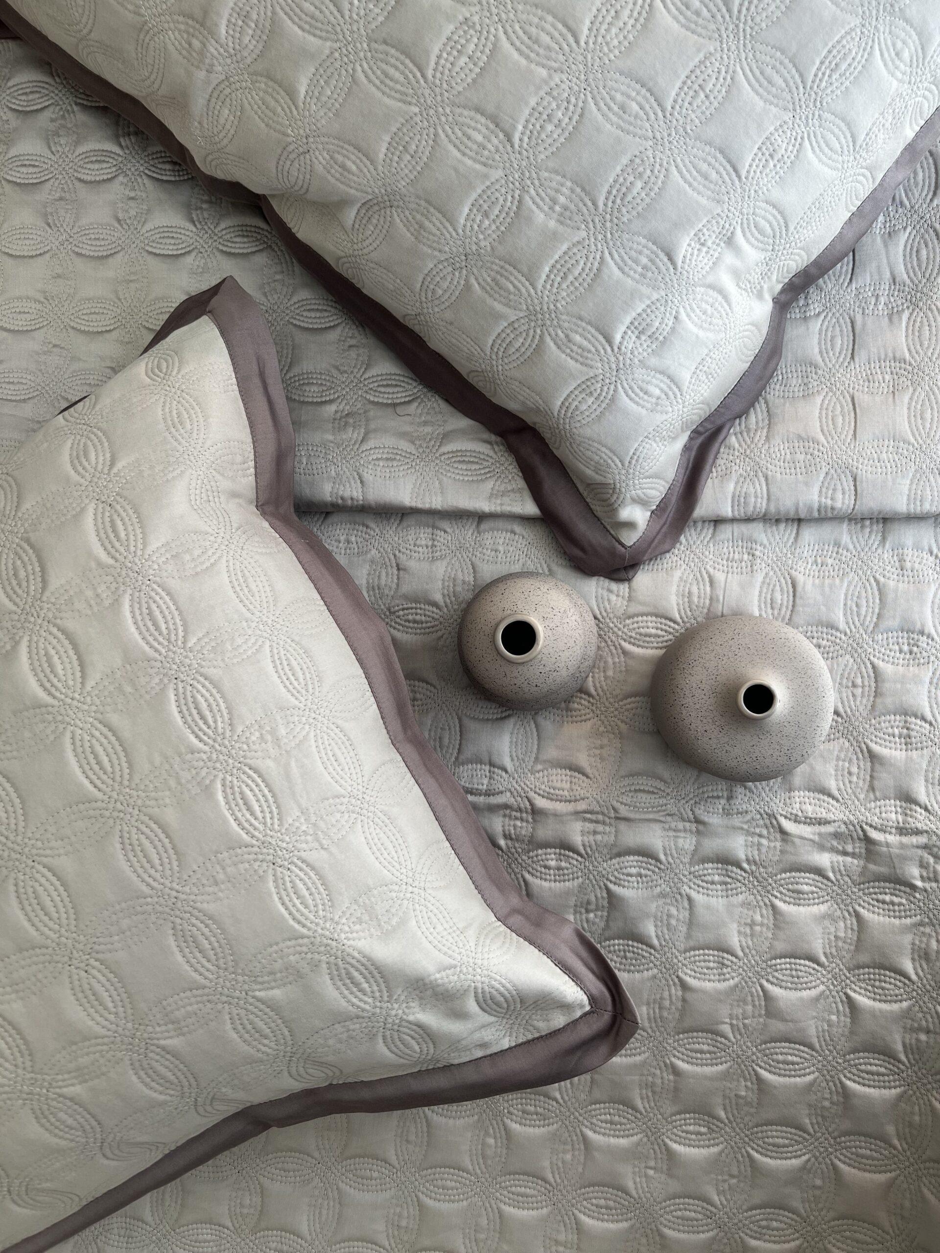 Beige and Taupe Orbit Cotton Reversible Bedspread