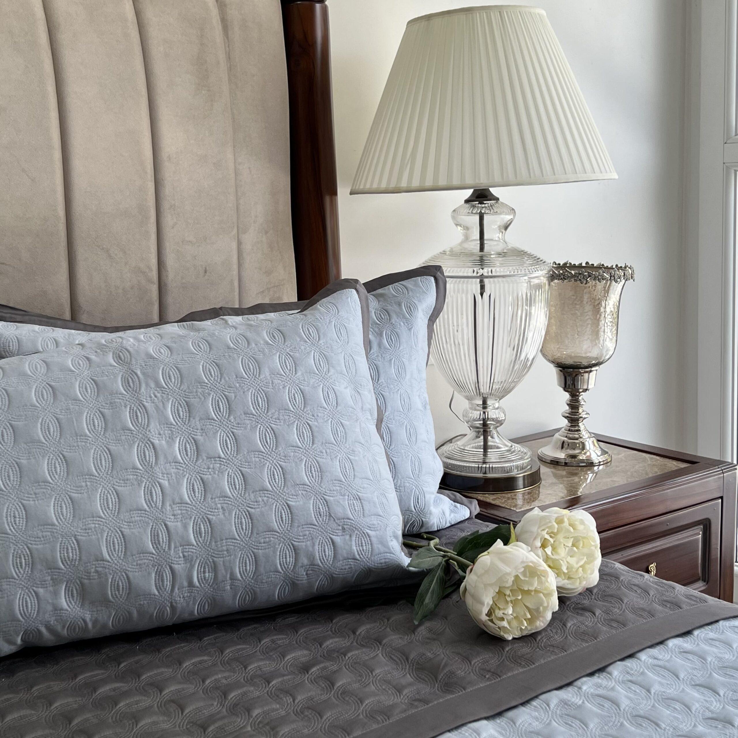 Smoke Blue and Dark Grey Orbit Cotton Reversible Bedspread