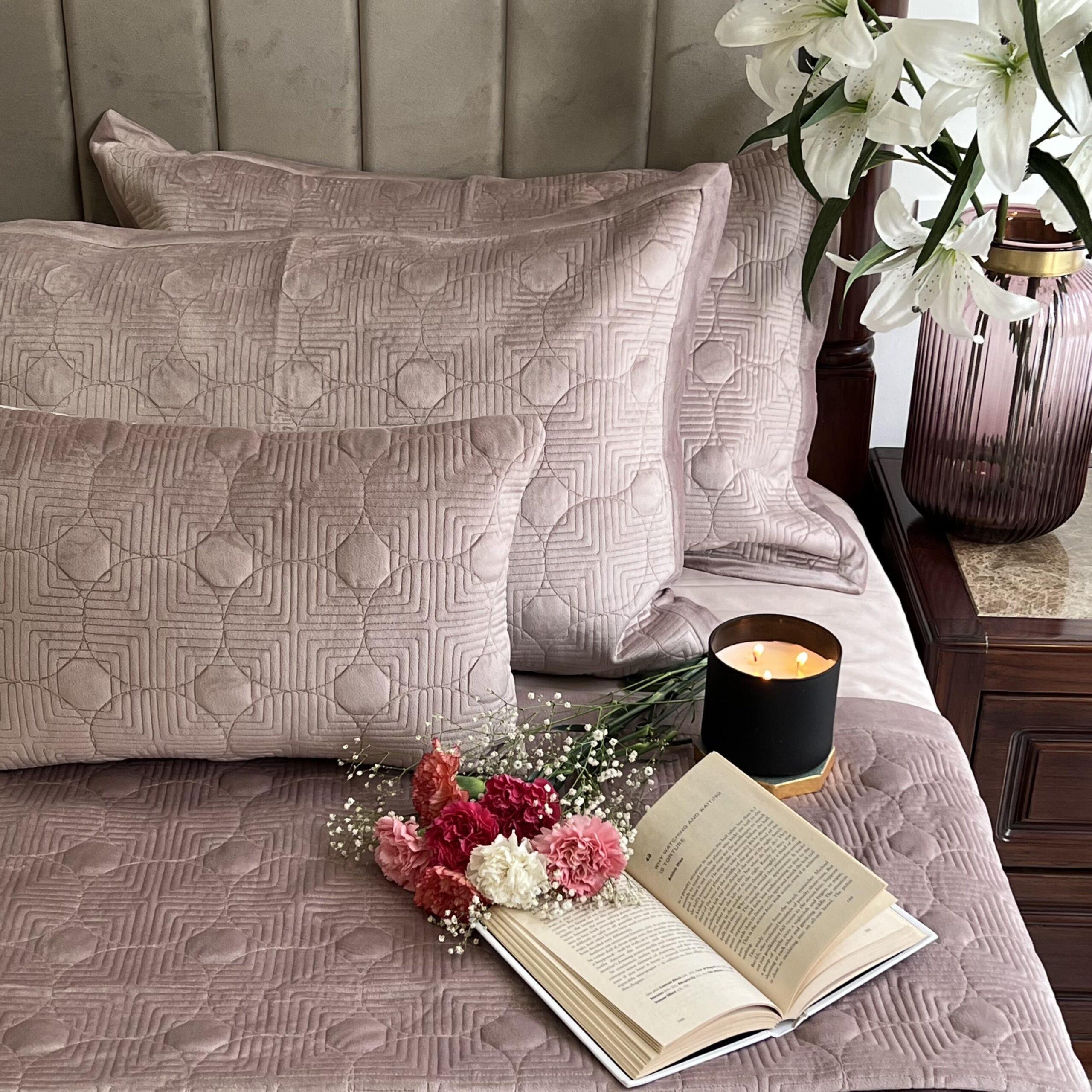 Bubble Onion Pink Velvet Bedspread