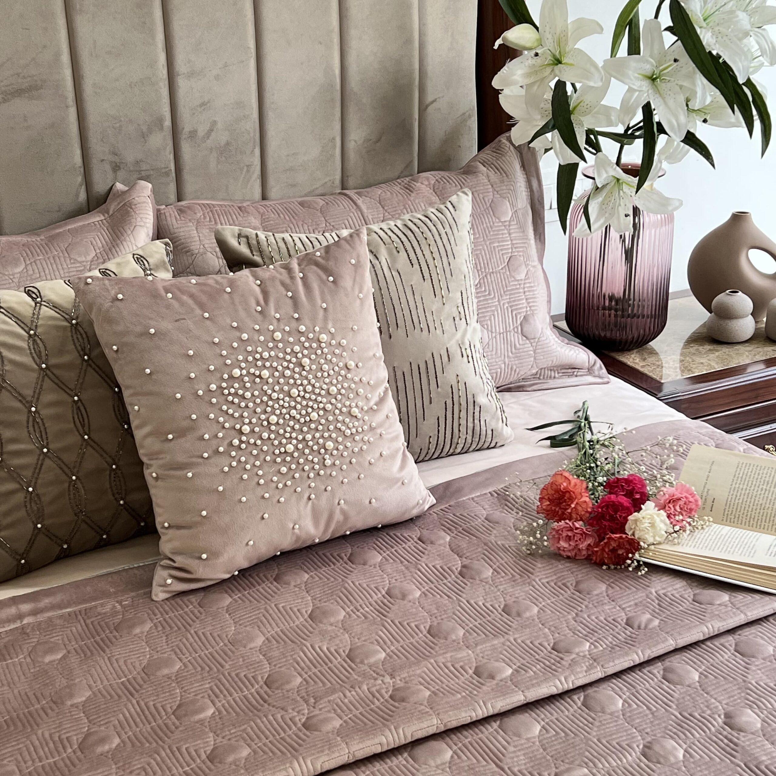 Bubble Onion Pink Velvet Bedspread