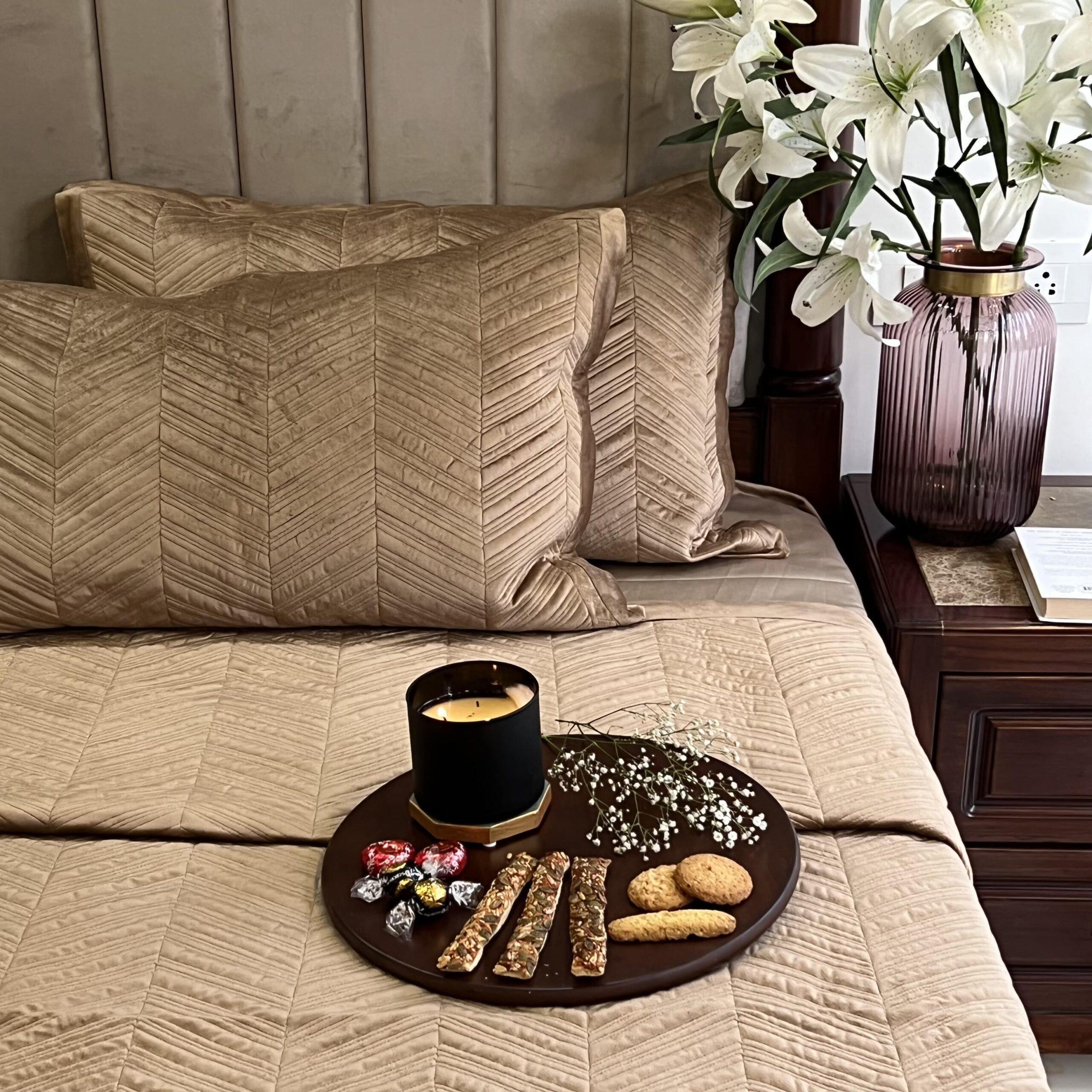 Herringbone Camel Velvet Bedspread