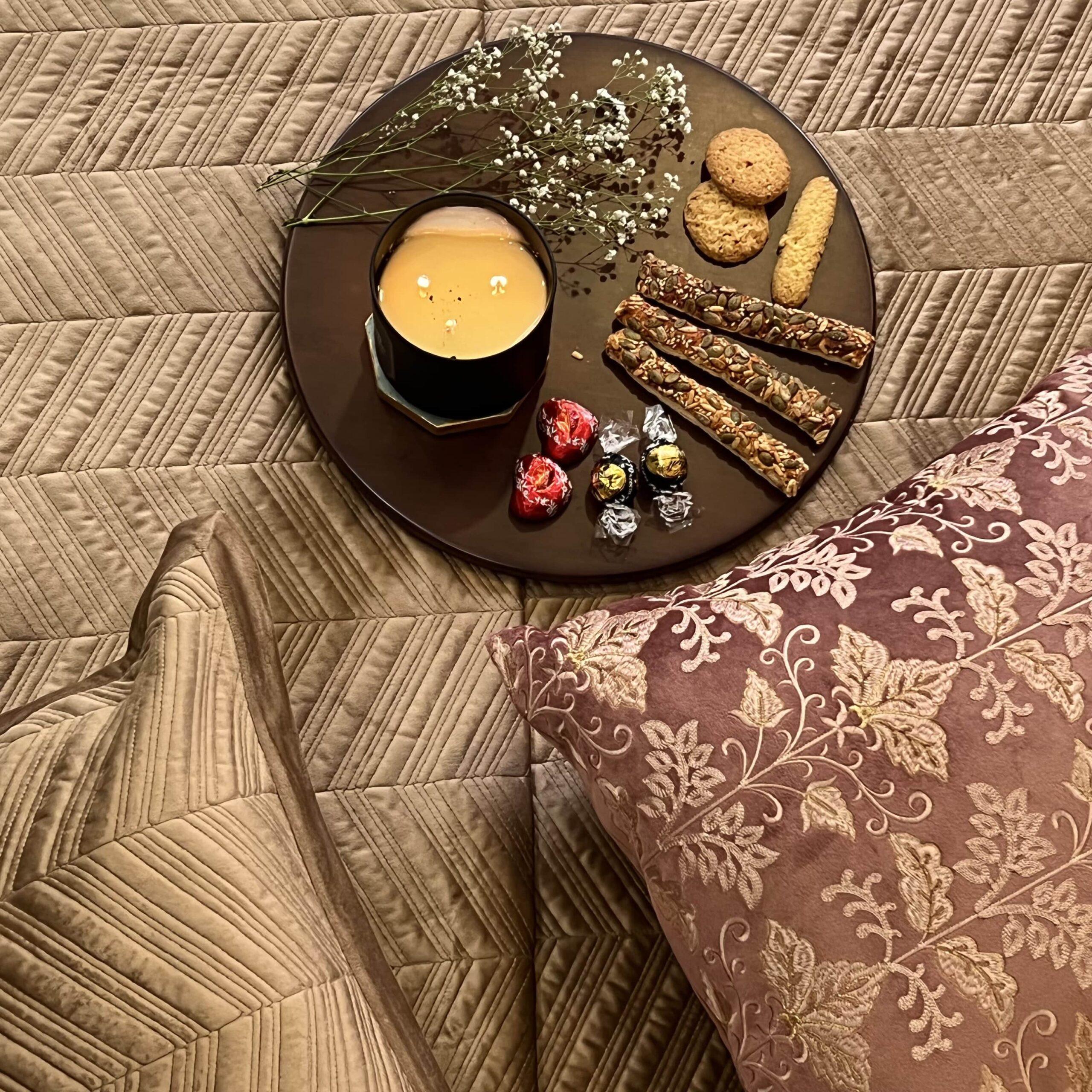 Herringbone Camel Velvet Bedspread