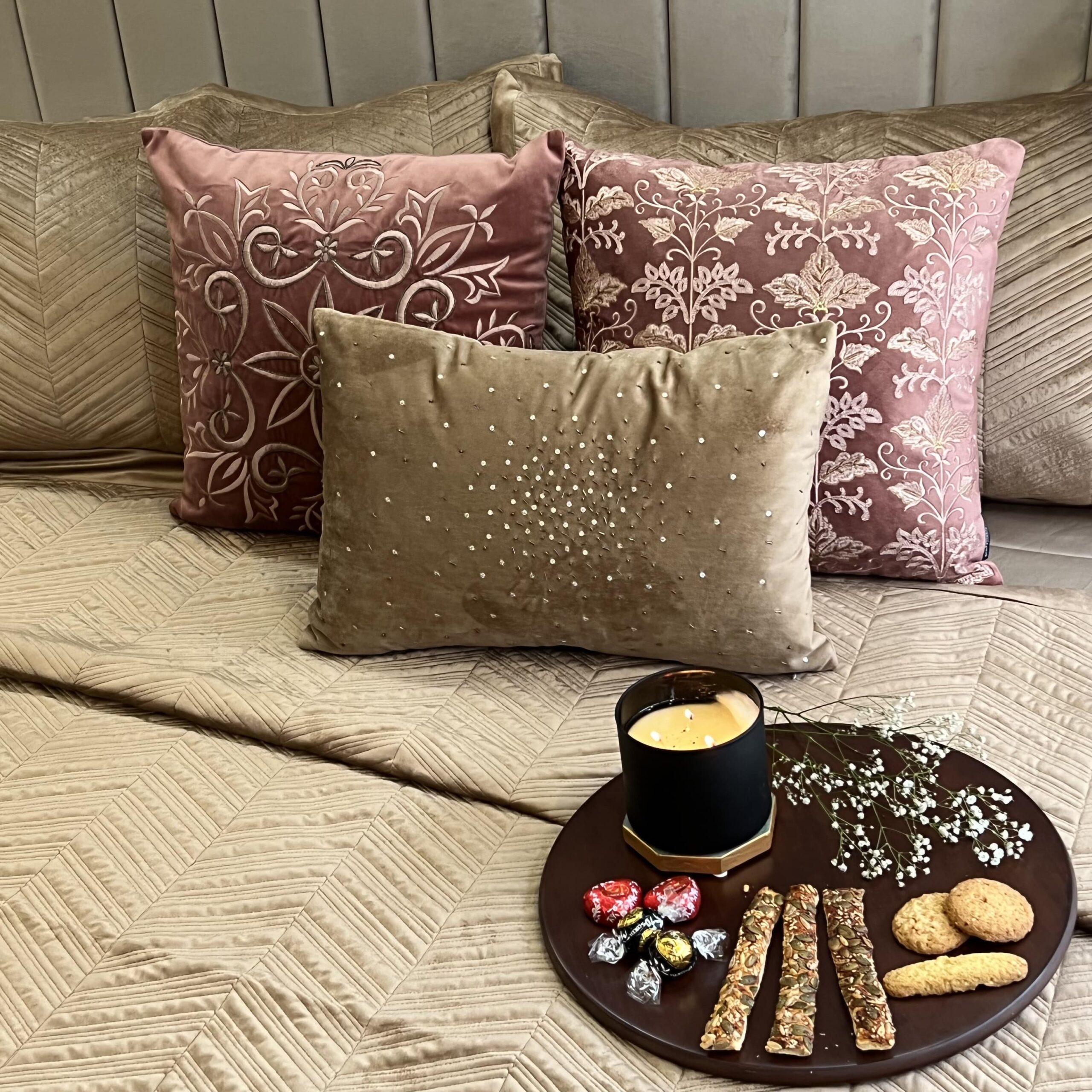 Herringbone Camel Velvet Bedspread