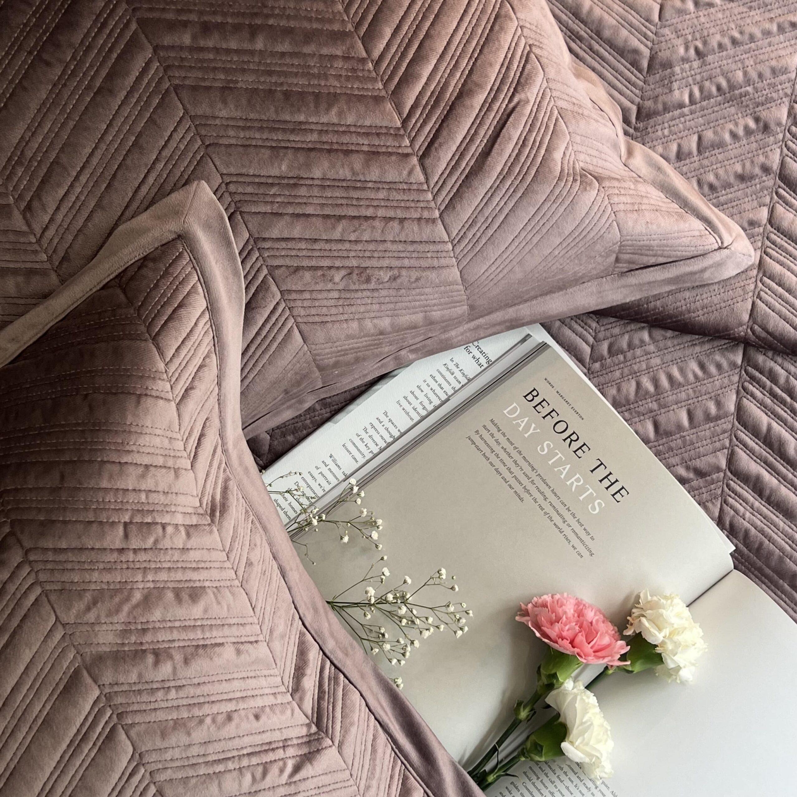 Herringbone Lilac Velvet Bedspread