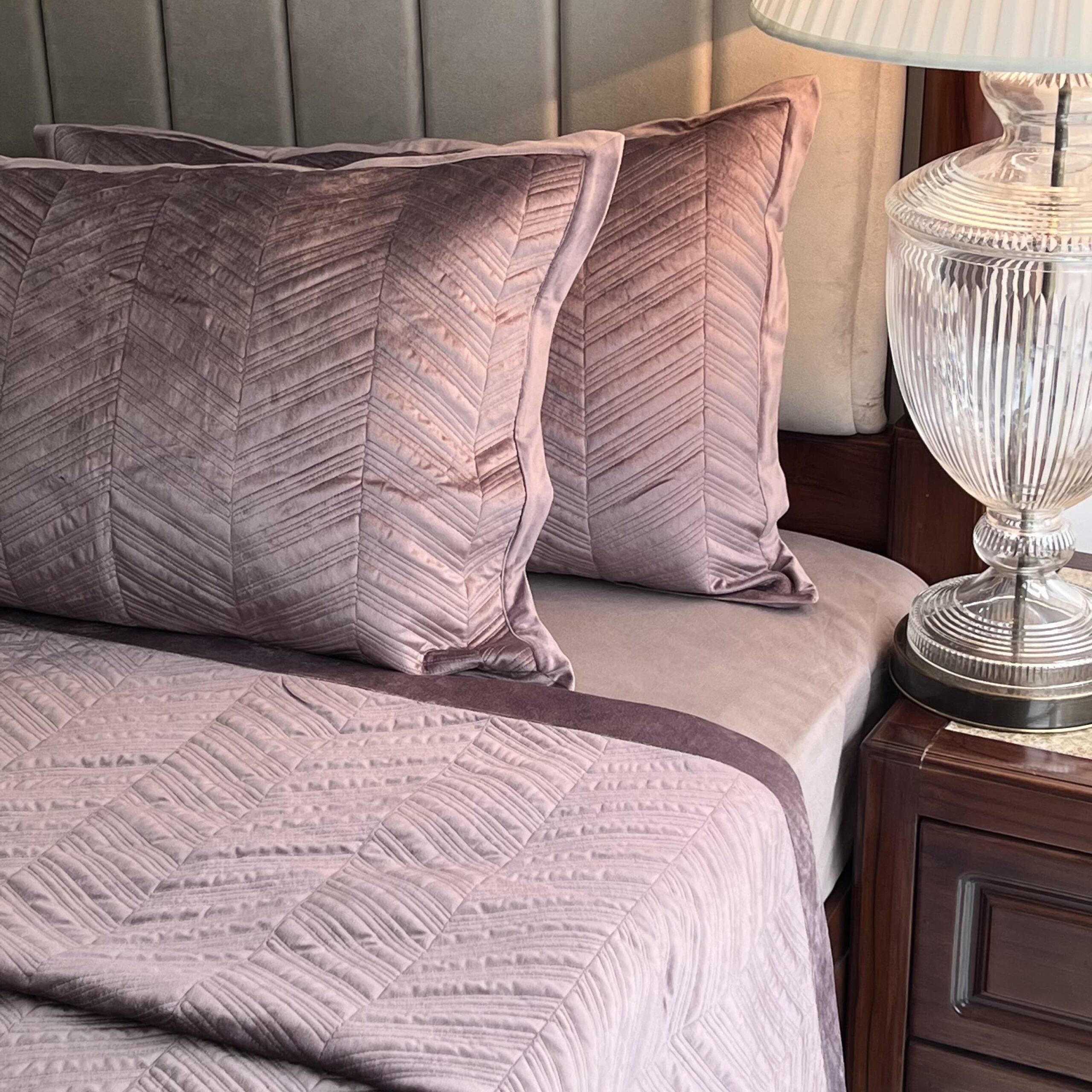 Herringbone Lilac Velvet Bedspread
