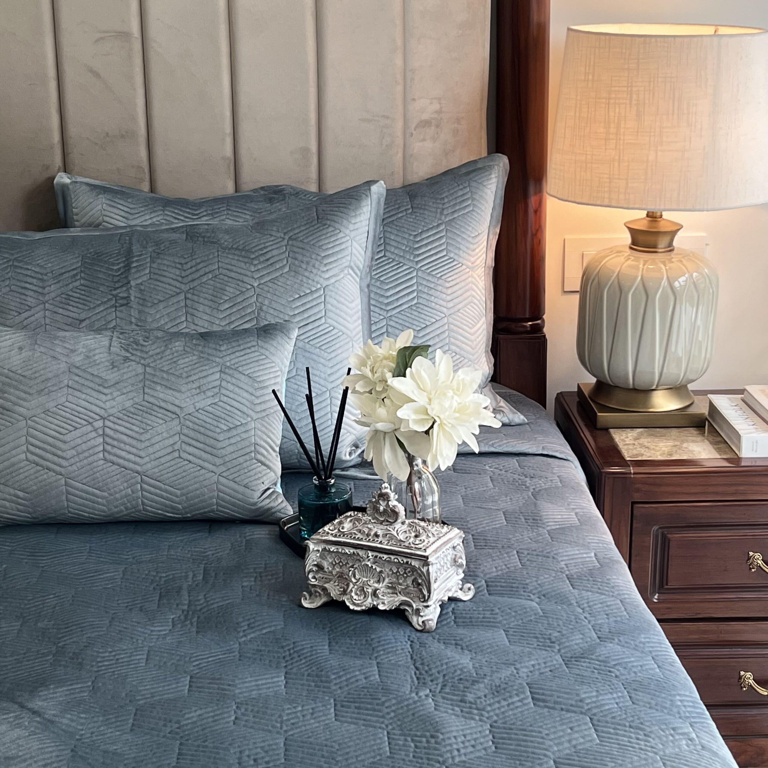 Marvel Powder Blue Velvet Bedspread