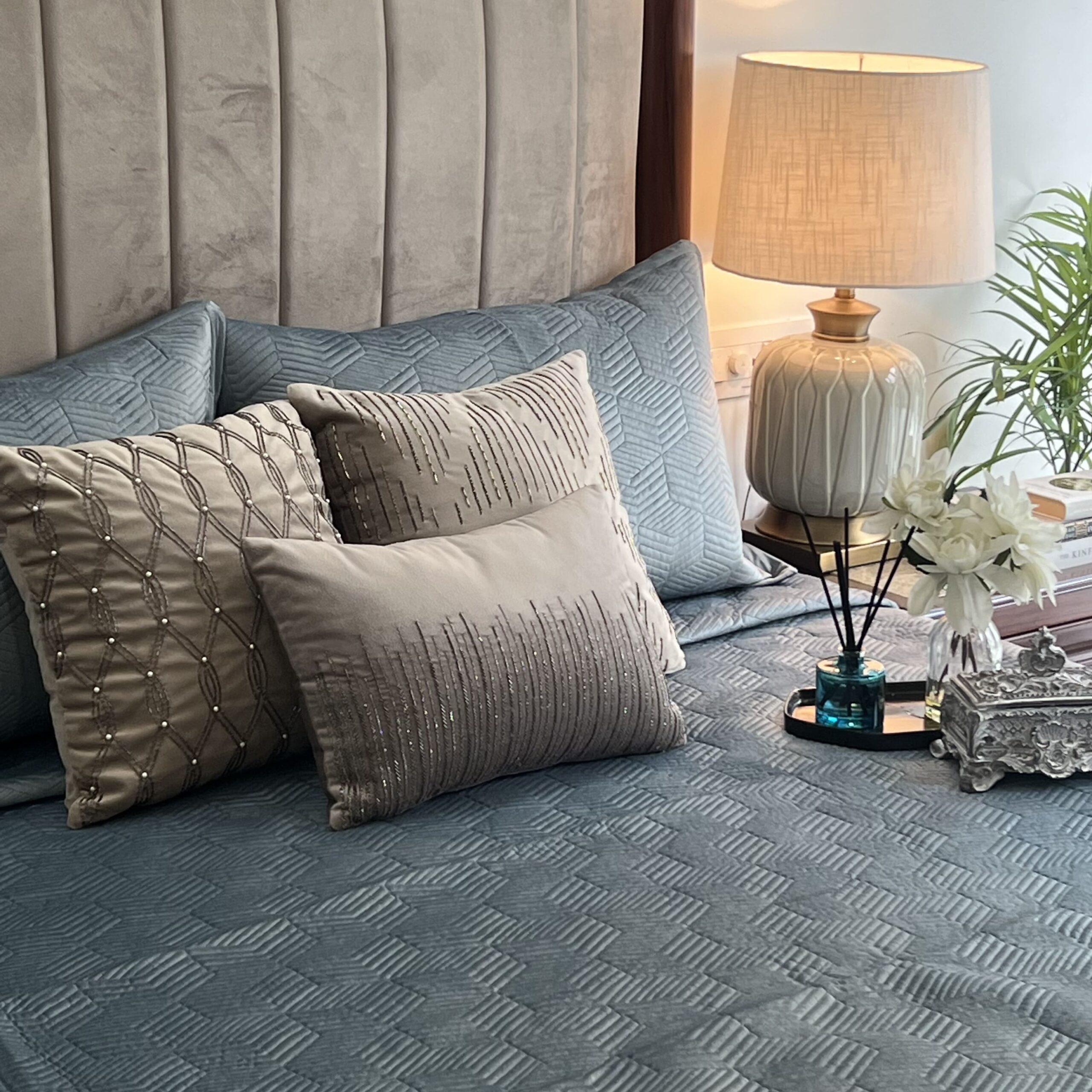 Marvel Powder Blue Velvet Bedspread