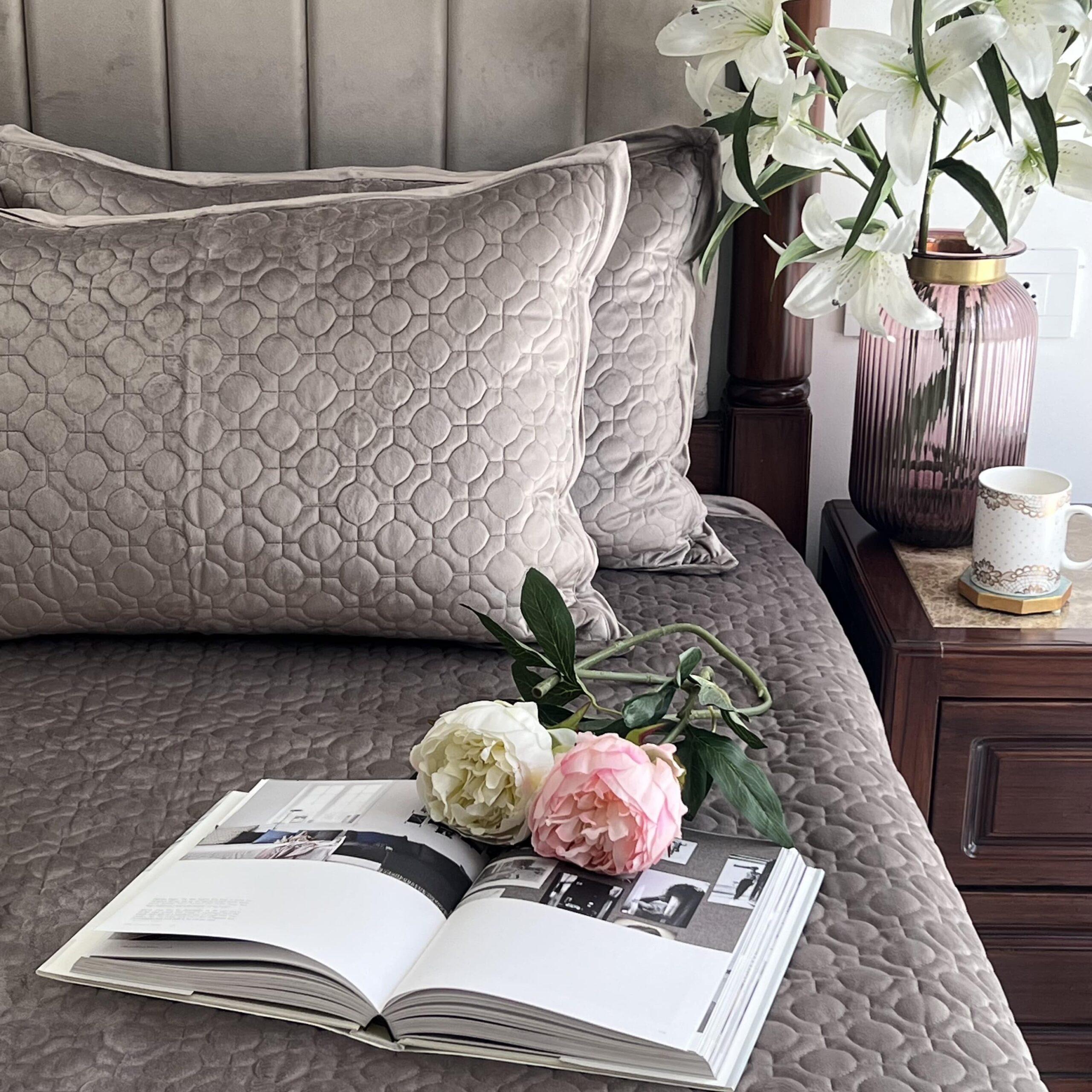 Oriental Silver Velvet Bedspread