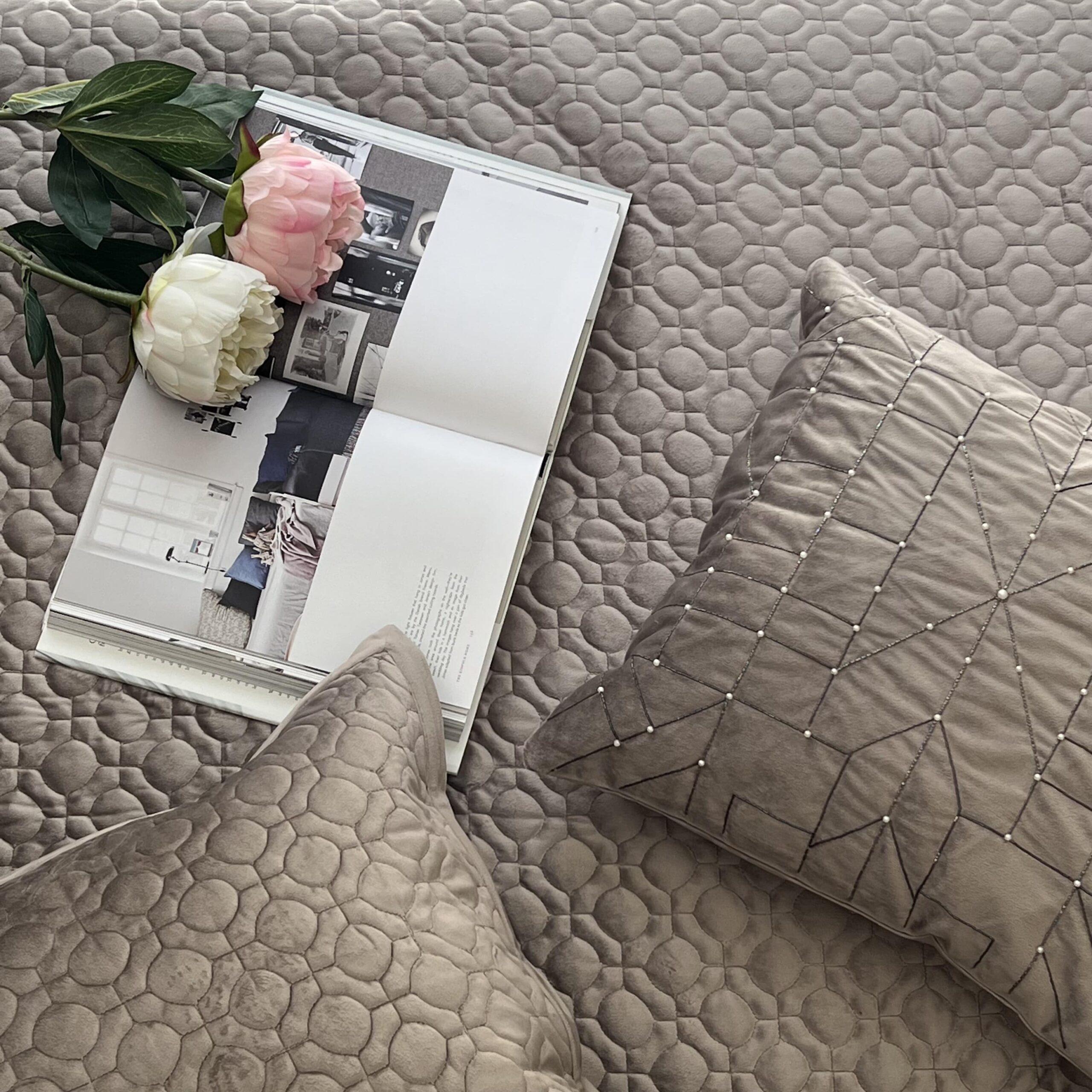 Oriental Silver Velvet Bedspread