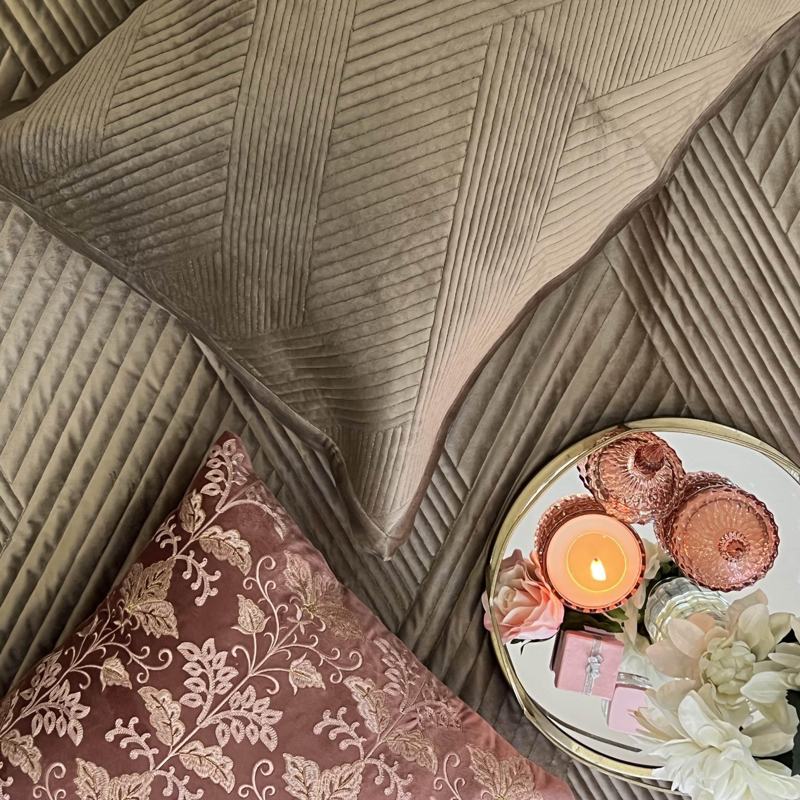 Regal Rose Gold Velvet Bedspread