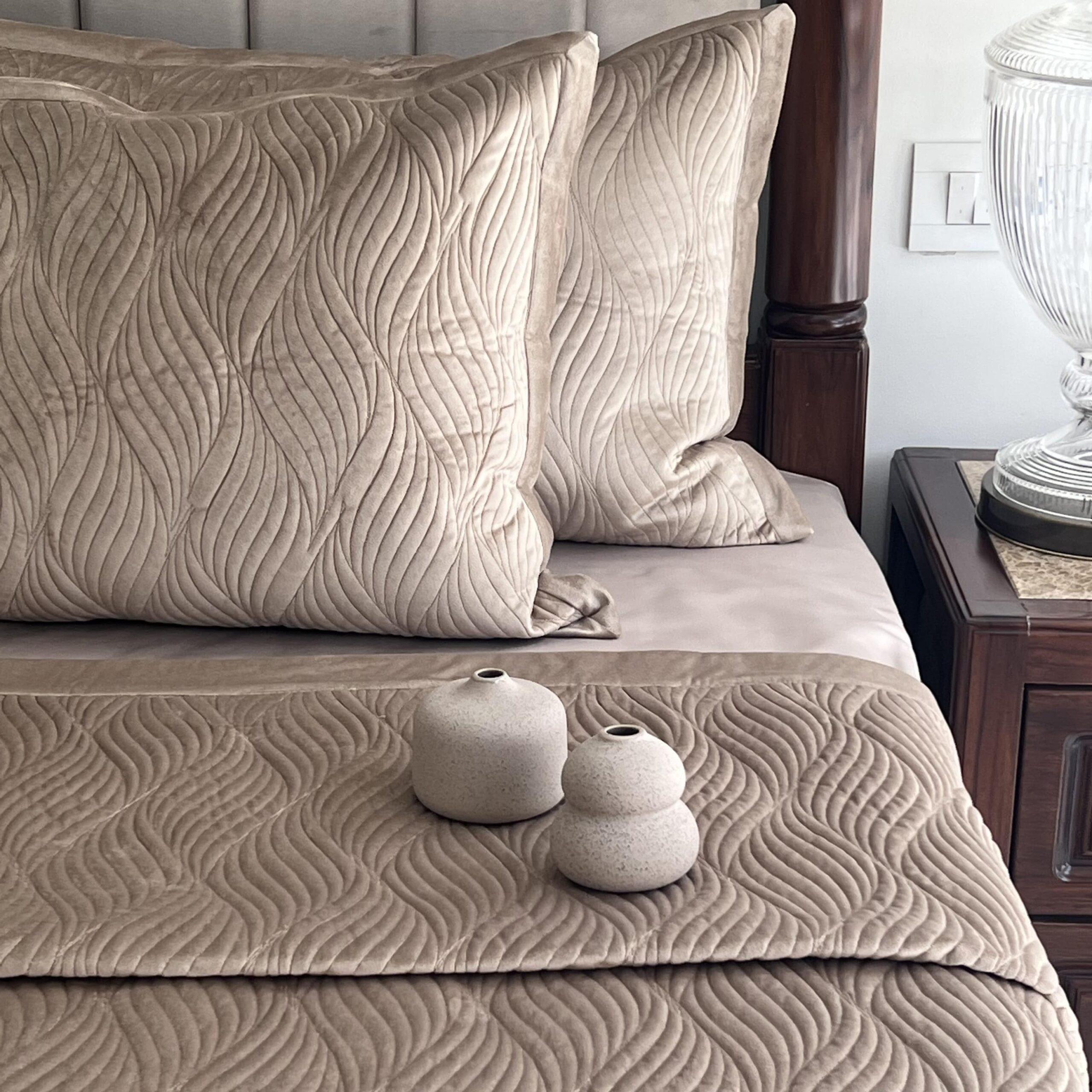 Ridge Champagne Gold Velvet Bedspread