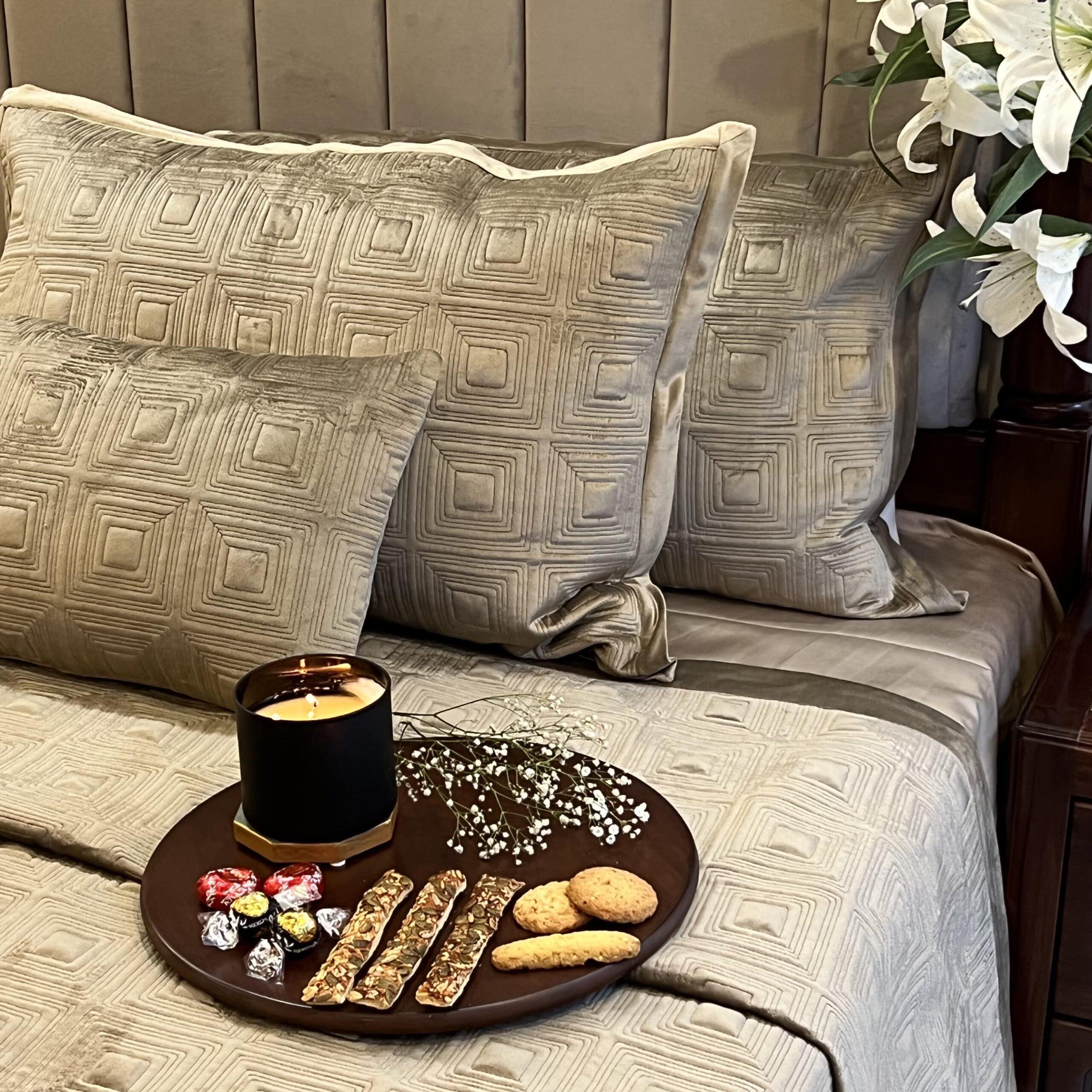 Squared Rose Gold Velvet Bedspread