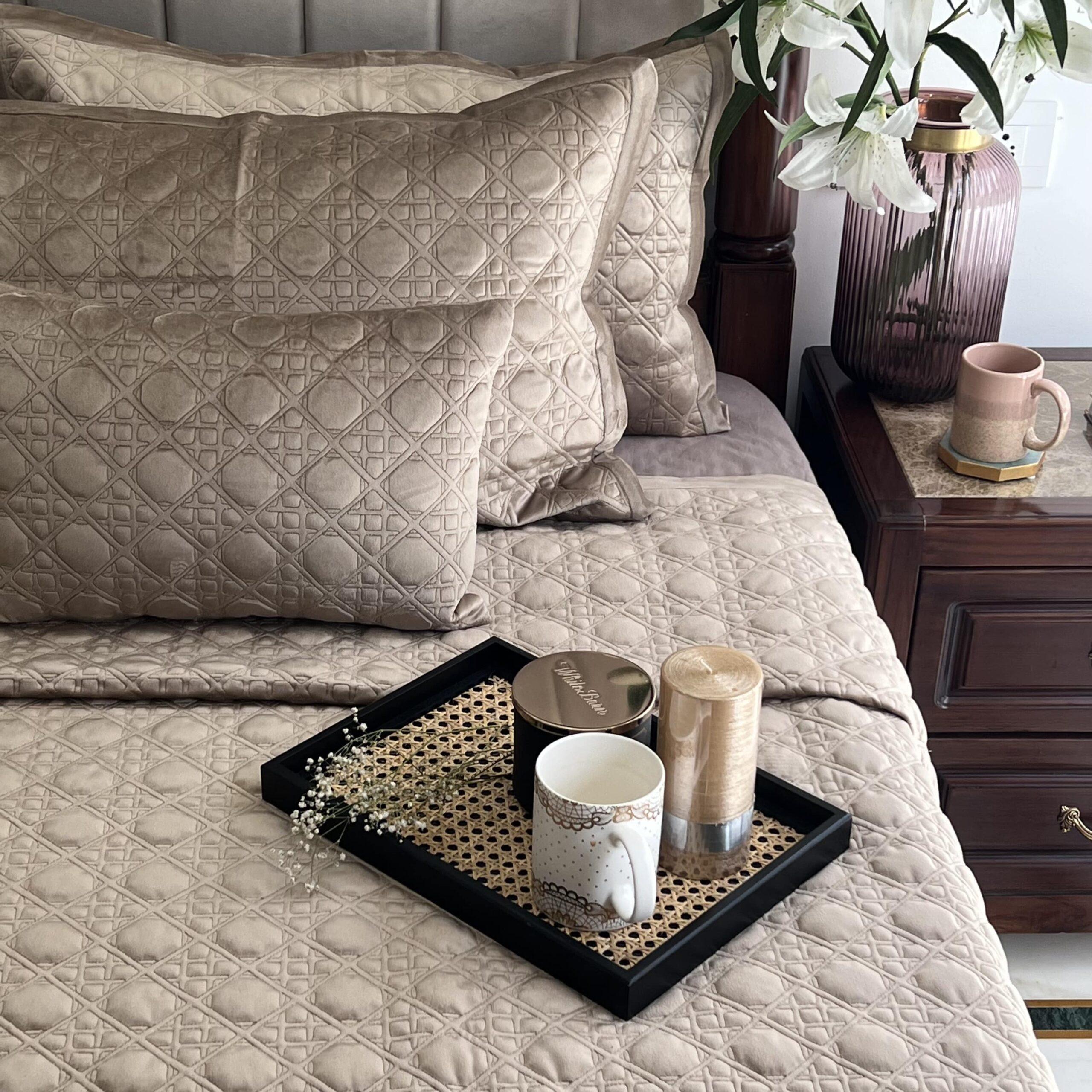 Stellar Champagne Gold Velvet Bedspread