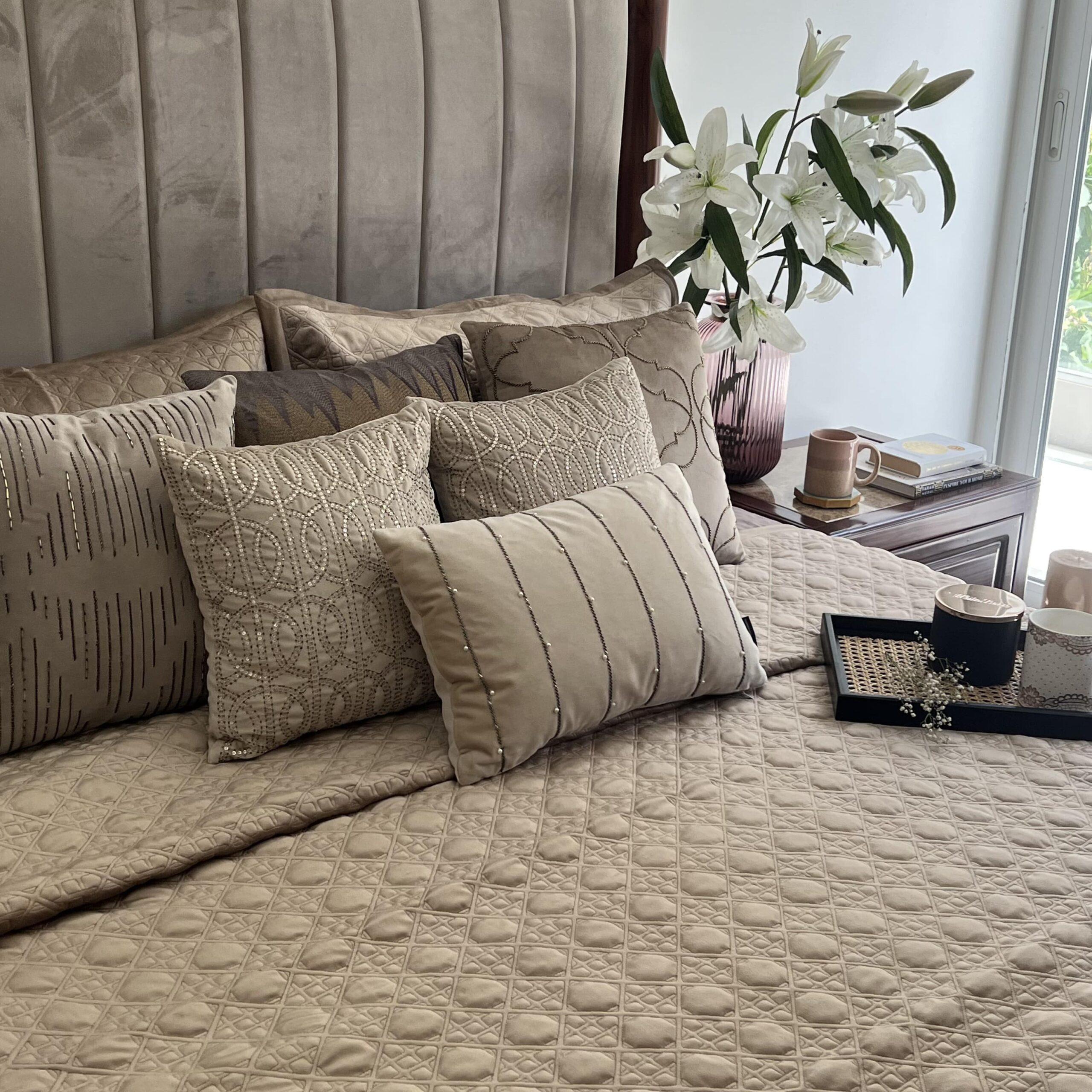 Stellar Champagne Gold Velvet Bedspread