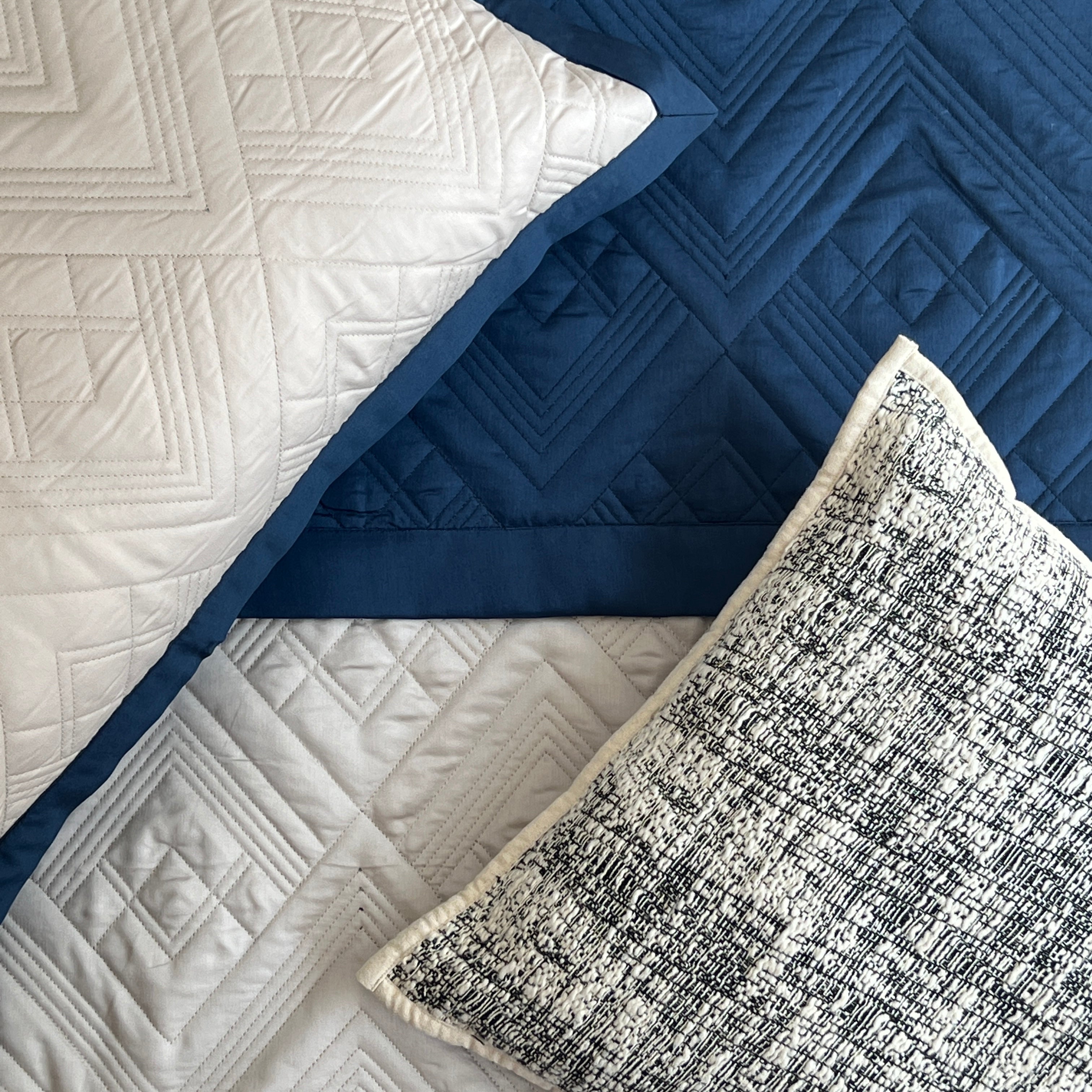 Quilted Navy and Ivory Cliff Reversible Bedspread