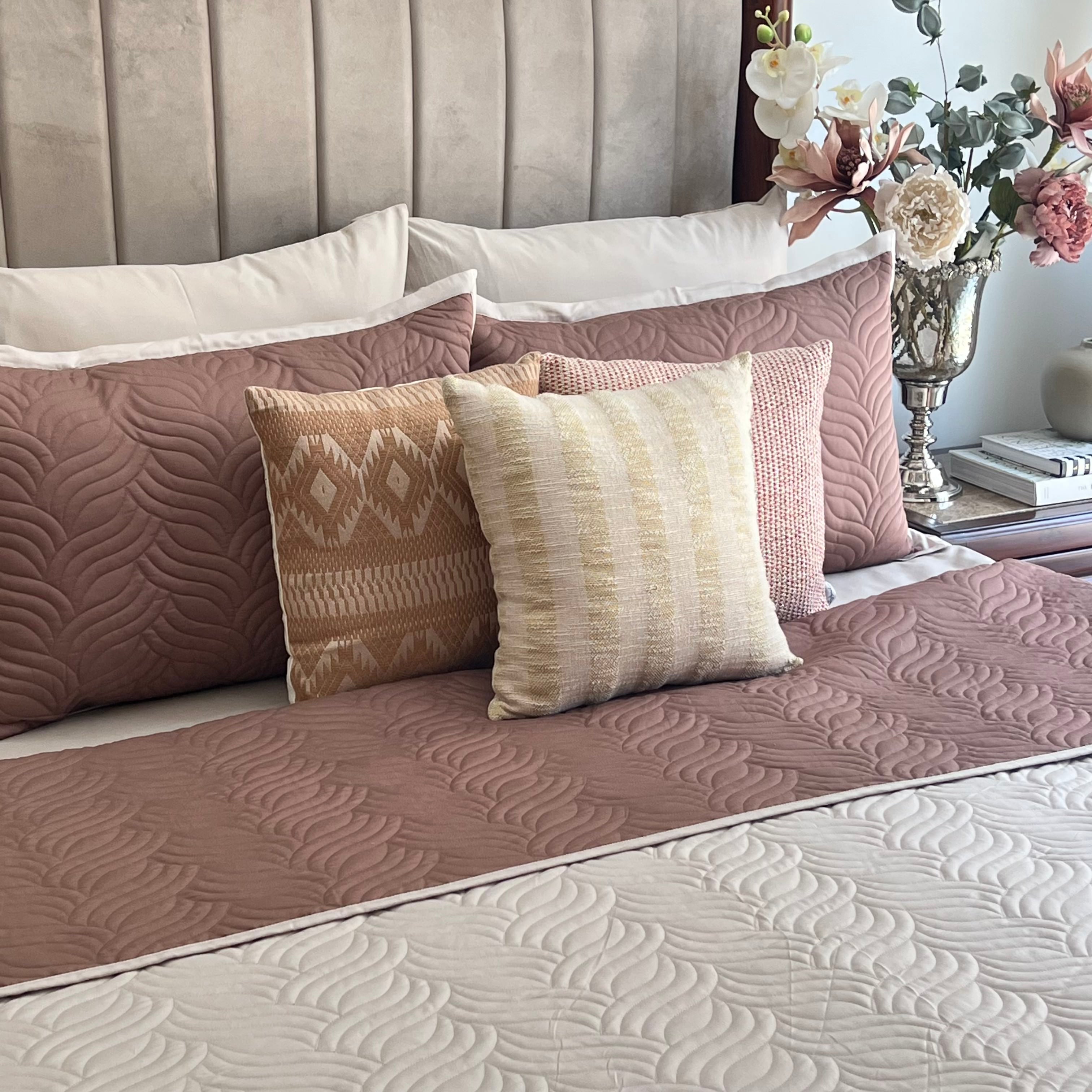 Quilted Brandy Rose and Beige Comber Reversible Bedspread