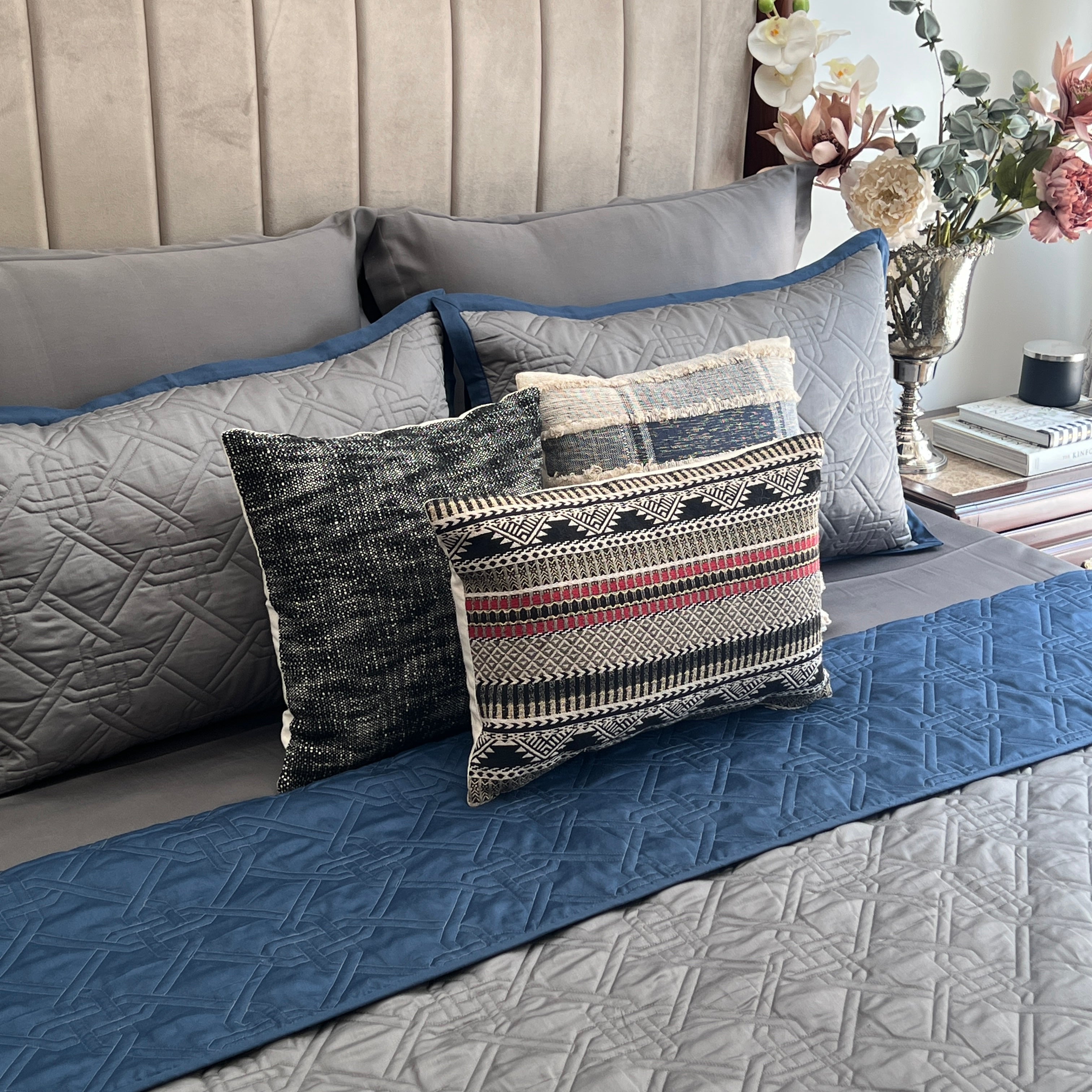 Quilted Navy and Dark Grey Gizmo Reversible Bedspread