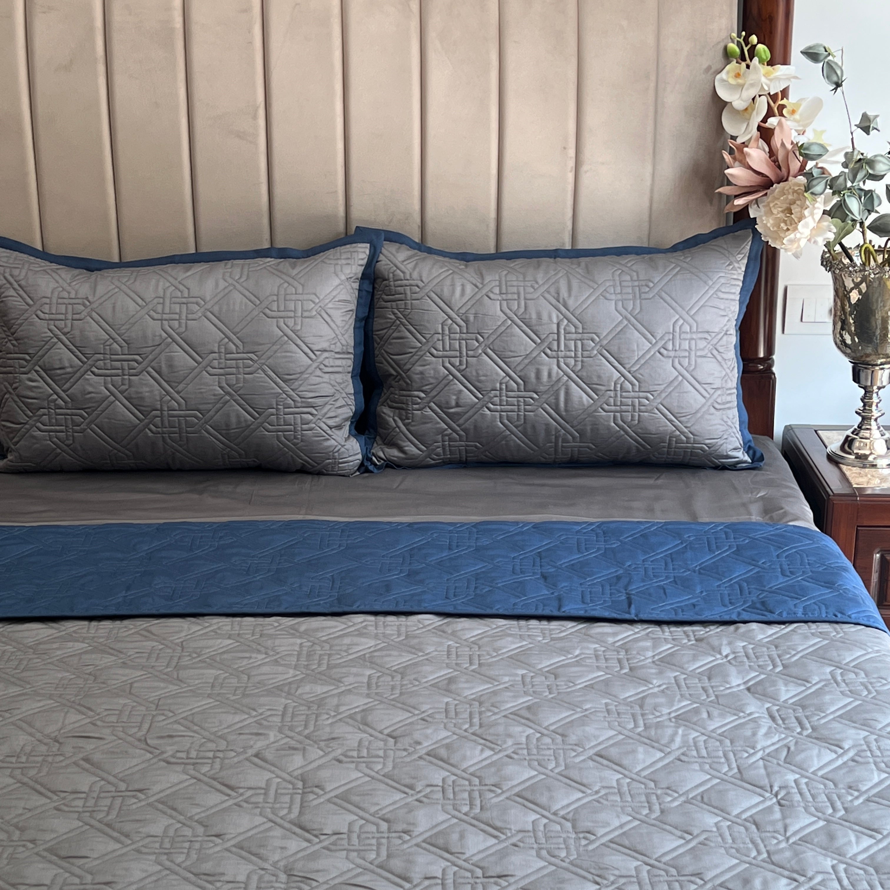 Quilted Navy and Dark Grey Gizmo Reversible Bedspread