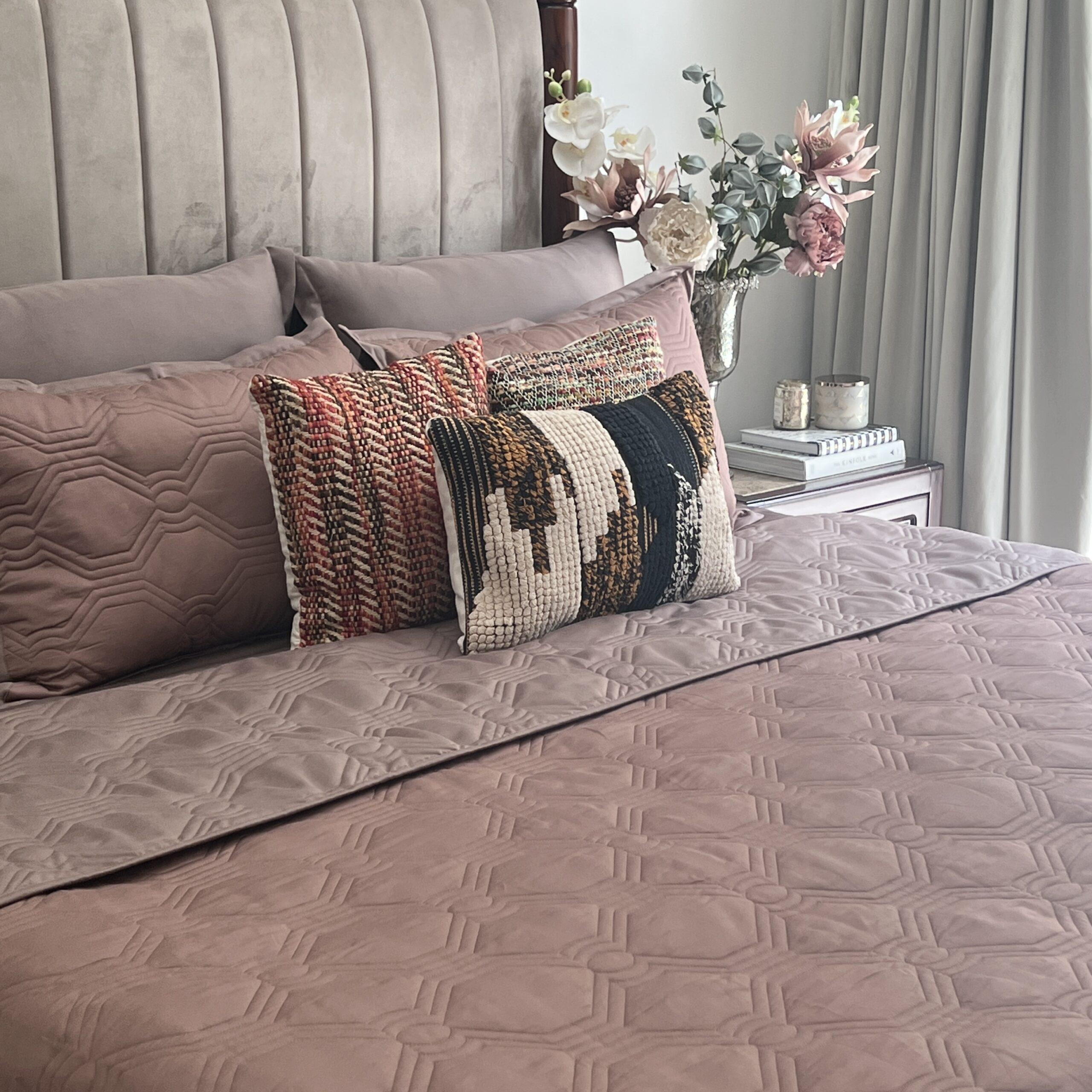 Quilted Brandy Rose And Taupe Instar Reversible Bedspread