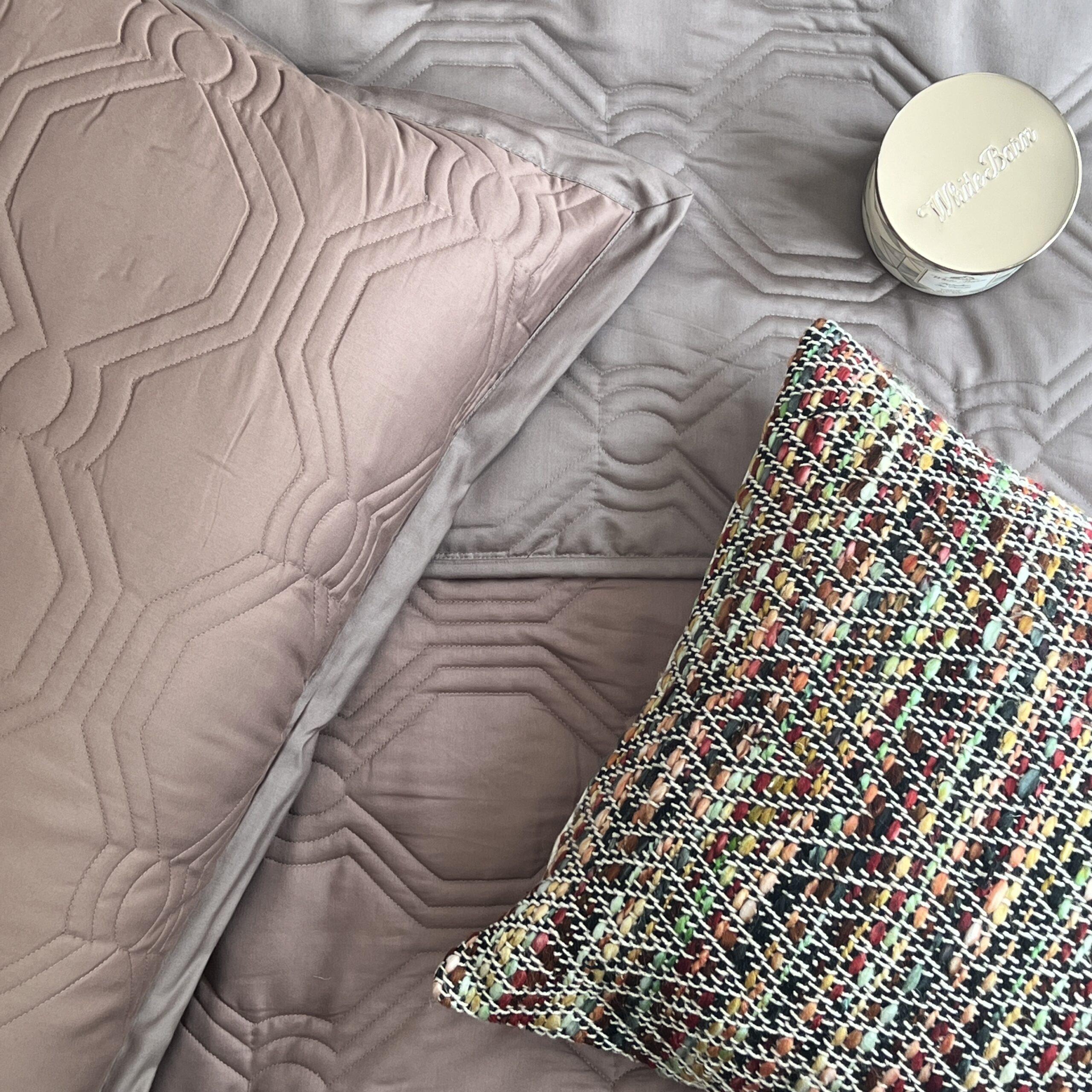 Quilted Brandy Rose And Taupe Instar Reversible Bedspread