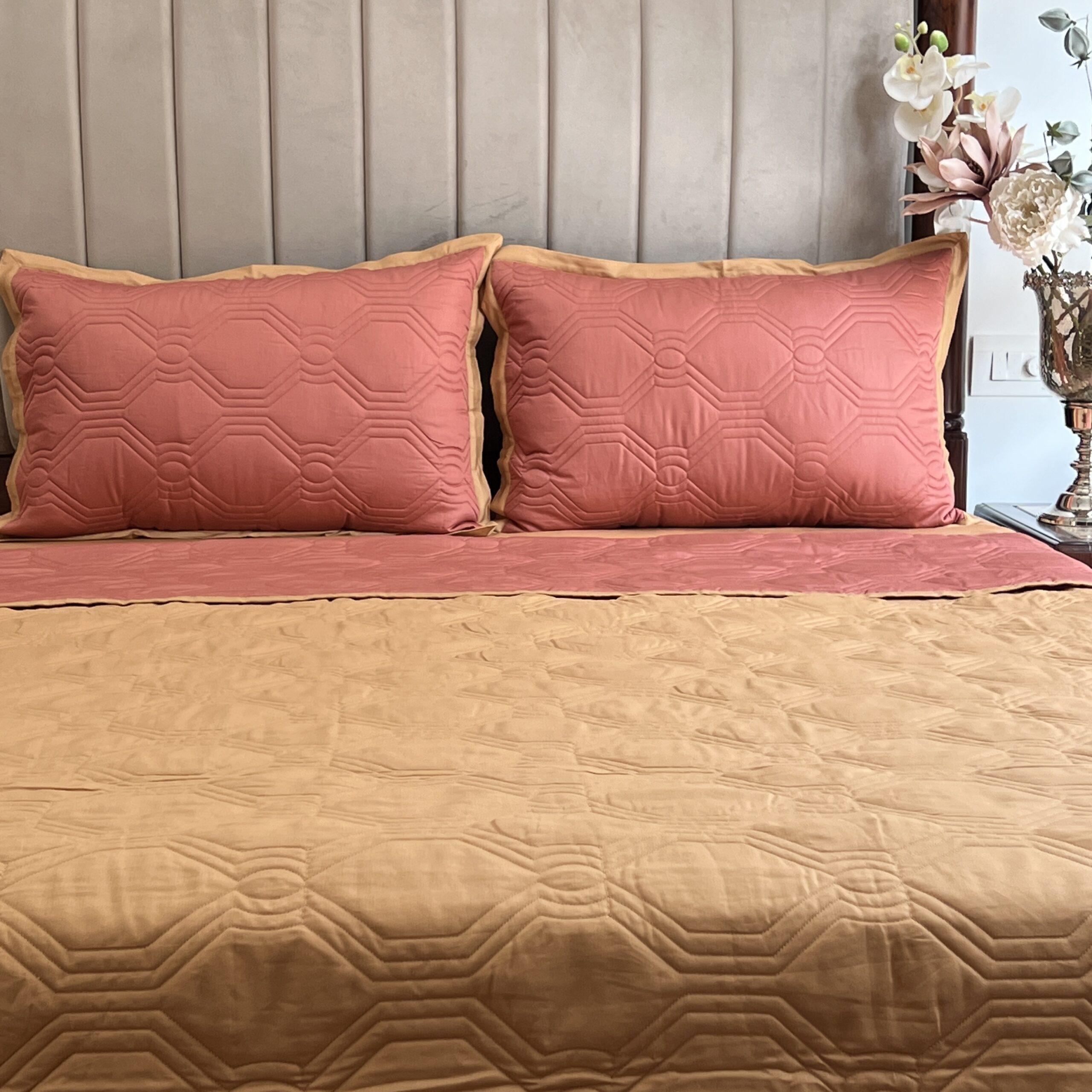 Quilted Terracotta And Honey Mustard Instar Reversible Bedspread
