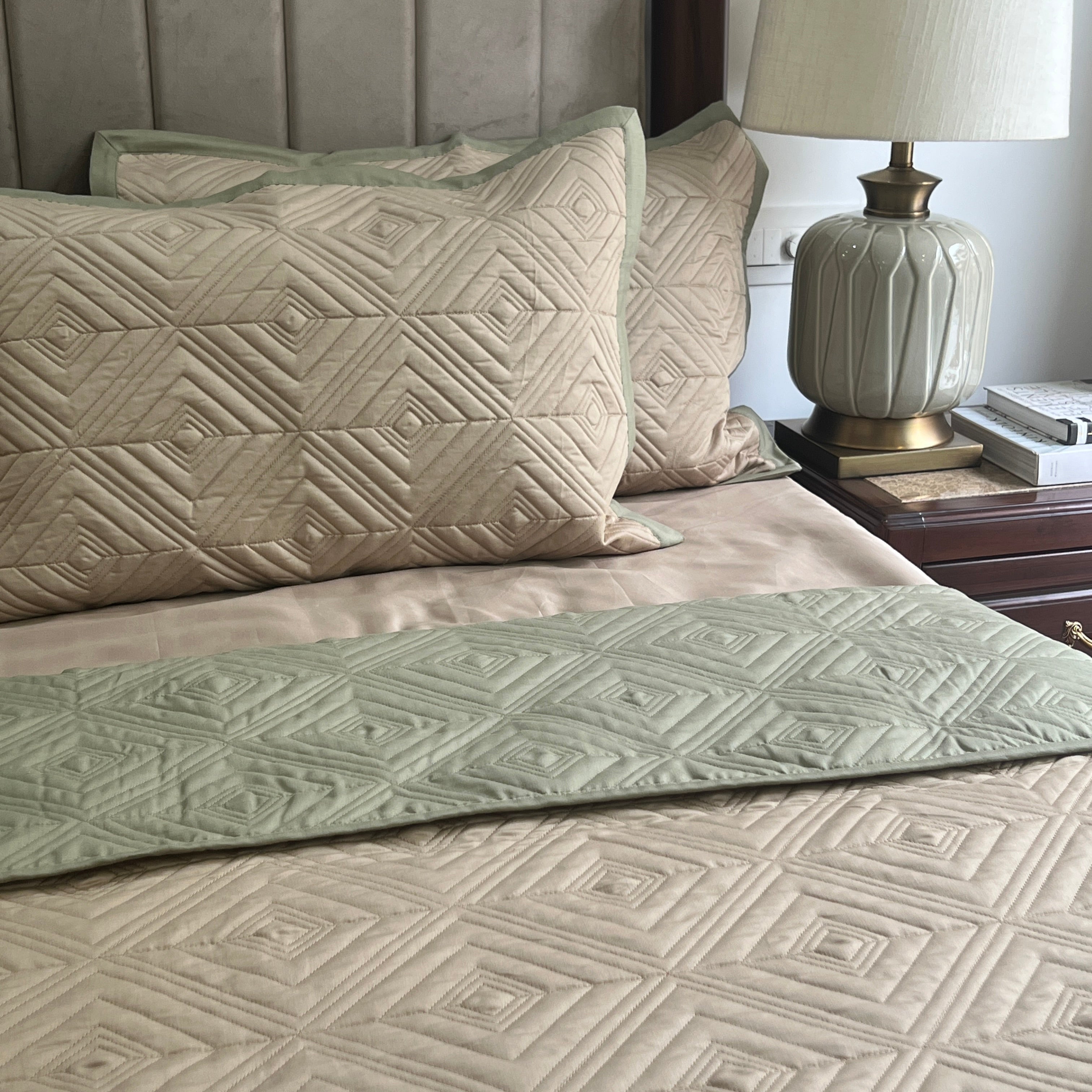 Ripple Forest Green And Sand Cotton Rich Trousseau Set (10 PC Set)