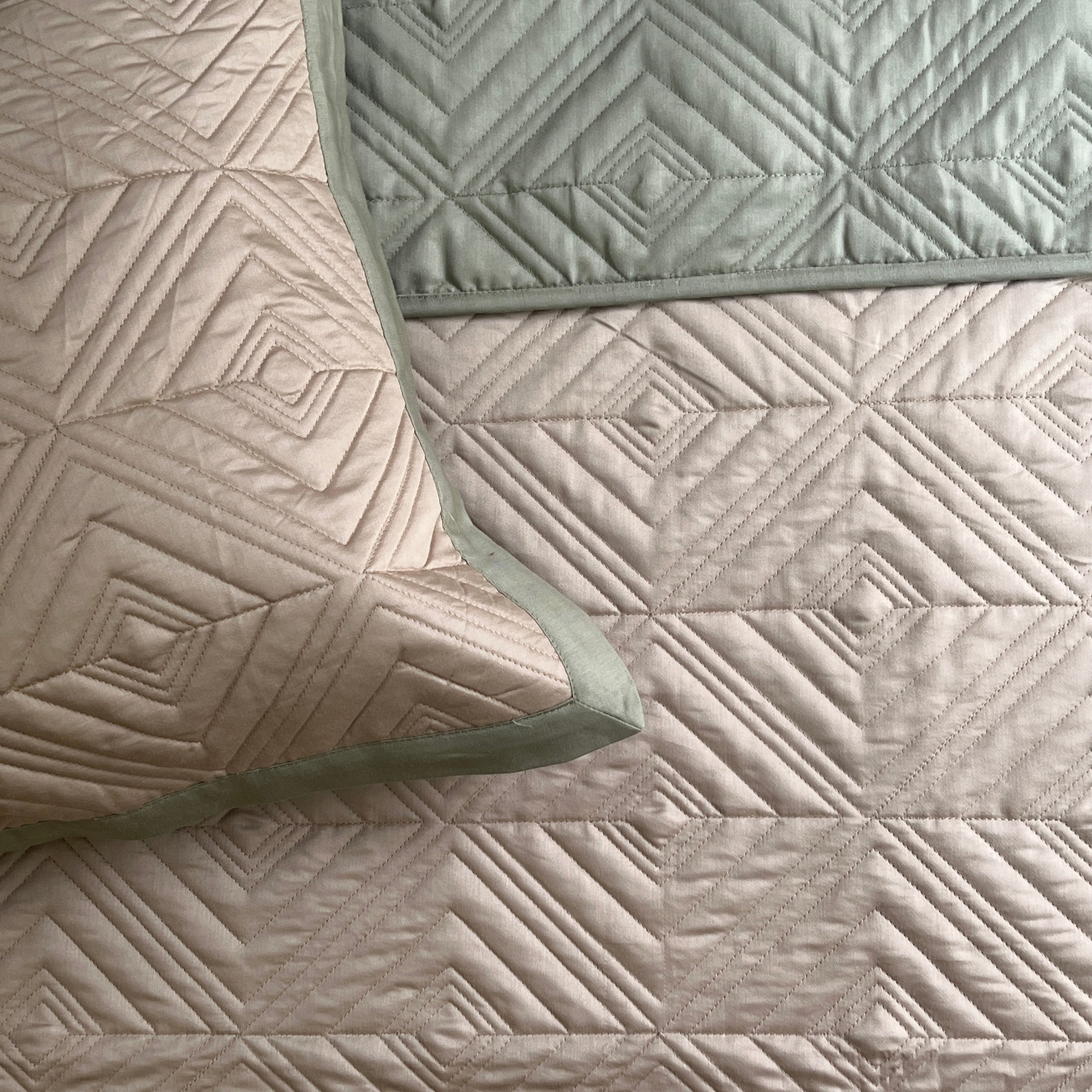 Quilted Forest Green and Sand Ripple Reversible Bedspread