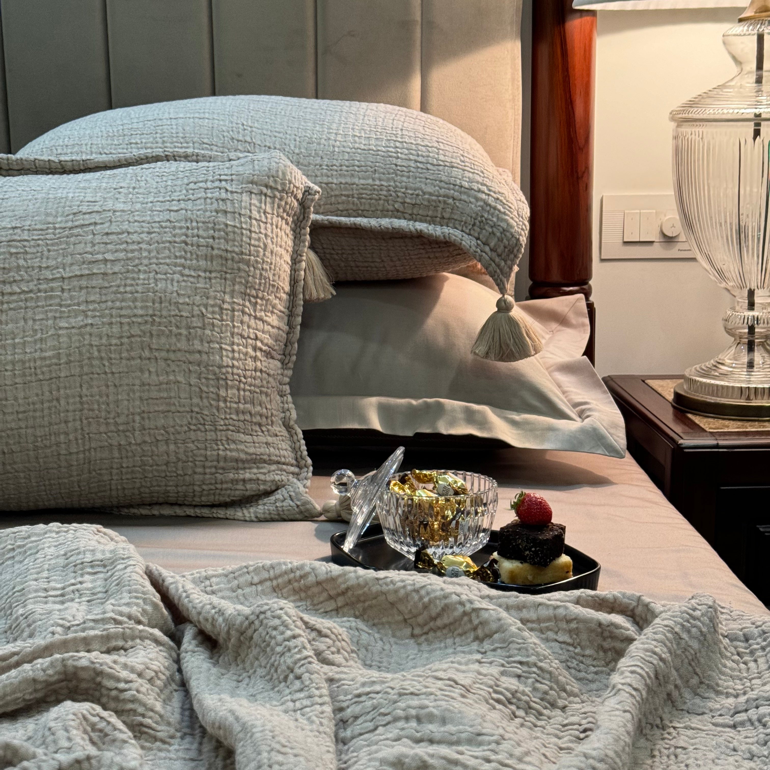 Meraki Beige Woven Bedspread