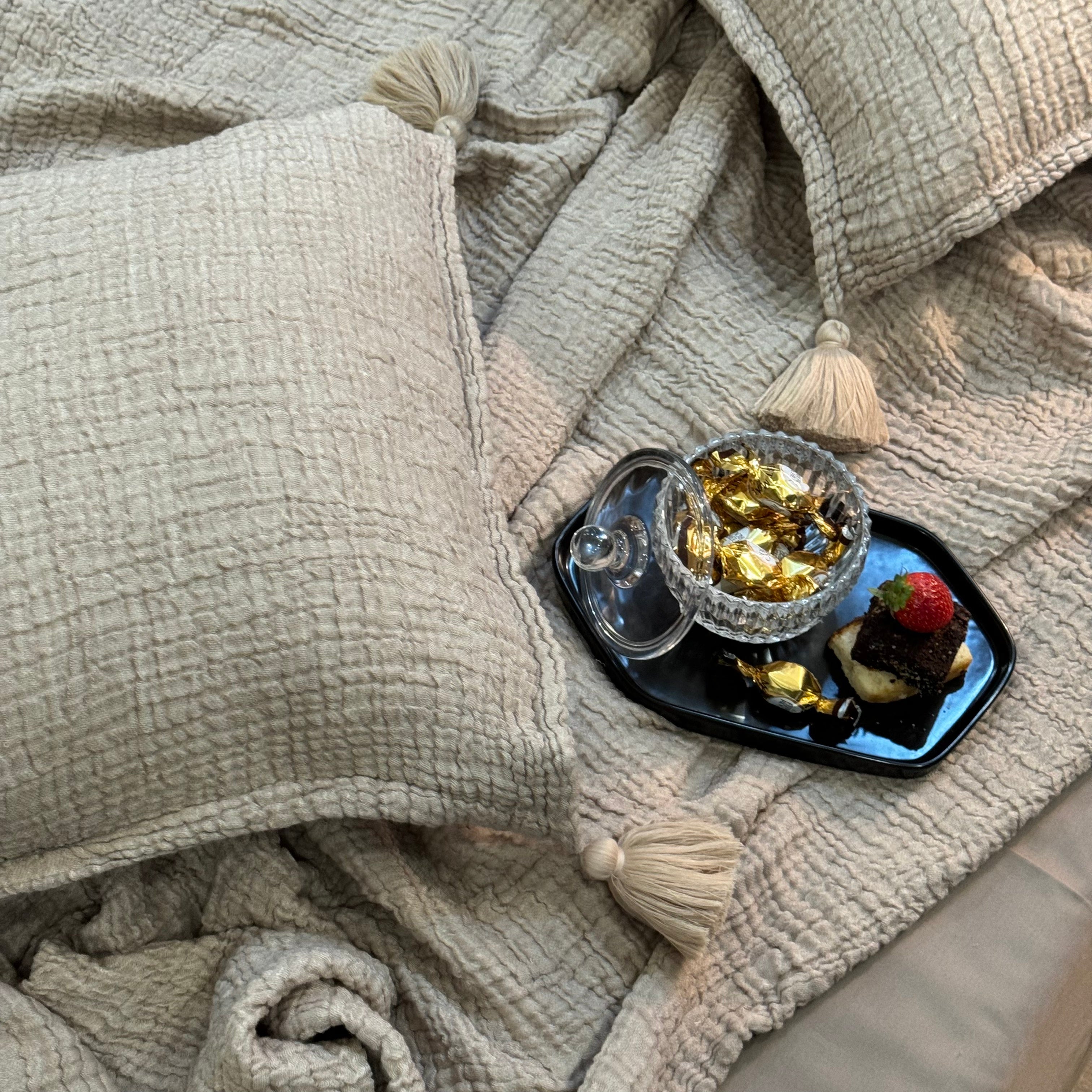 Meraki Beige Woven Bedspread