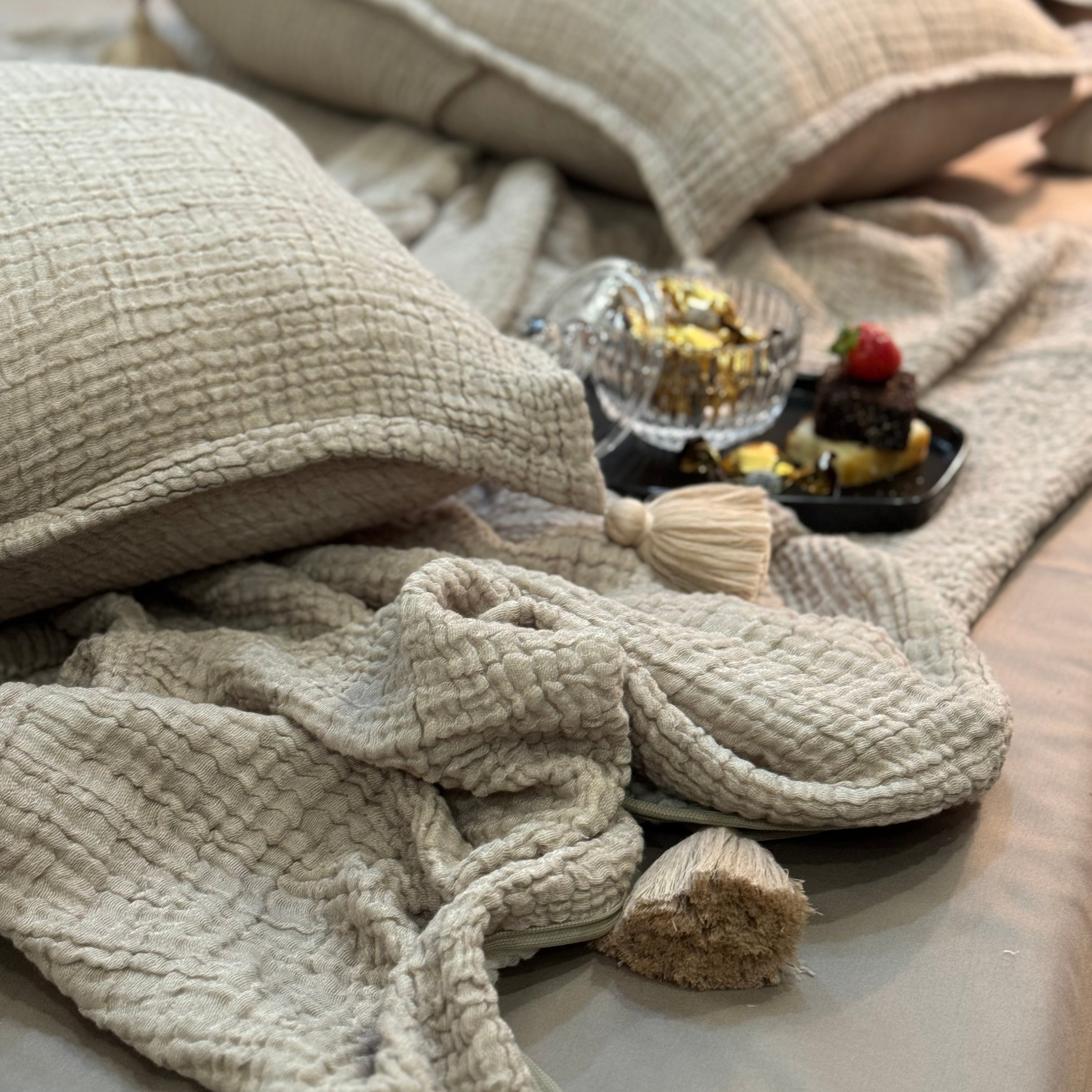 Meraki Beige Woven Bedspread