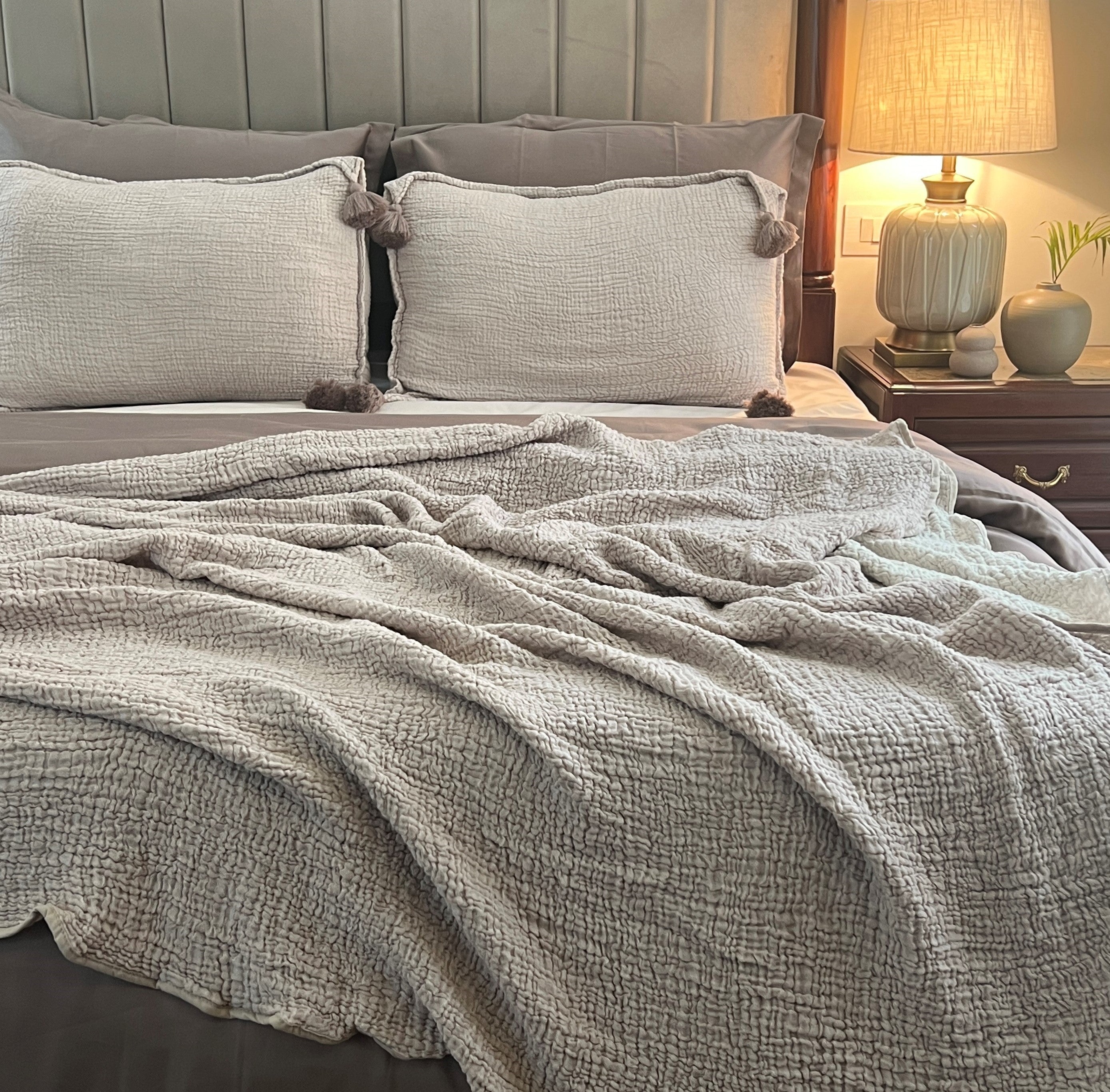 Meraki Buff Woven Bedspread