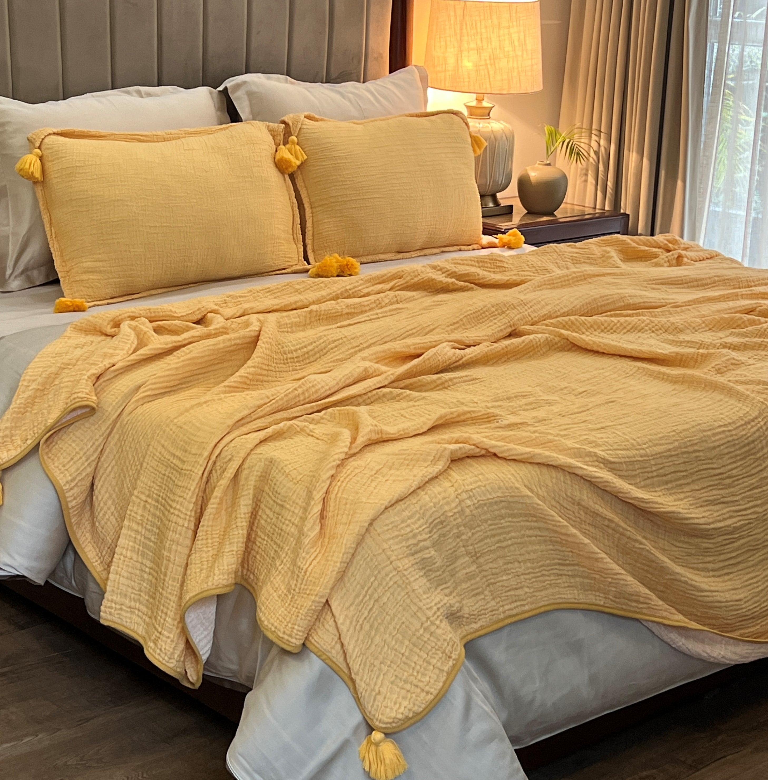 Meraki Buttercup Yellow Woven Bedspread