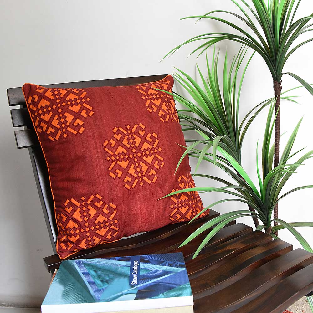 Durable Embroidered Silk Dupion Cushion Cover for Garden, Bedroom, Cushion Case 16x16