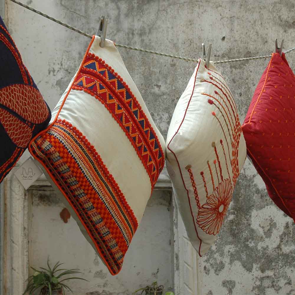 Home Furnishing Embroidered Silk Dupion Cushion Cover 16x16(Inch)