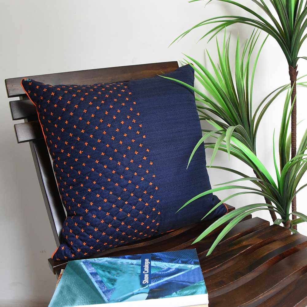 Blue Panache Embroidered Silk Dupion Cushion Cover 16x16 Use For Office, Drawing Room, Living Room, Patio Cushion Case…