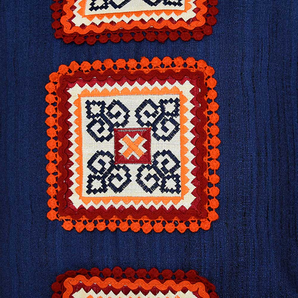 Sadyaska Blue Designer Silk Dupion Cushion Cover 16x16 Embroidered Patch with Border Piping Cushion Case…