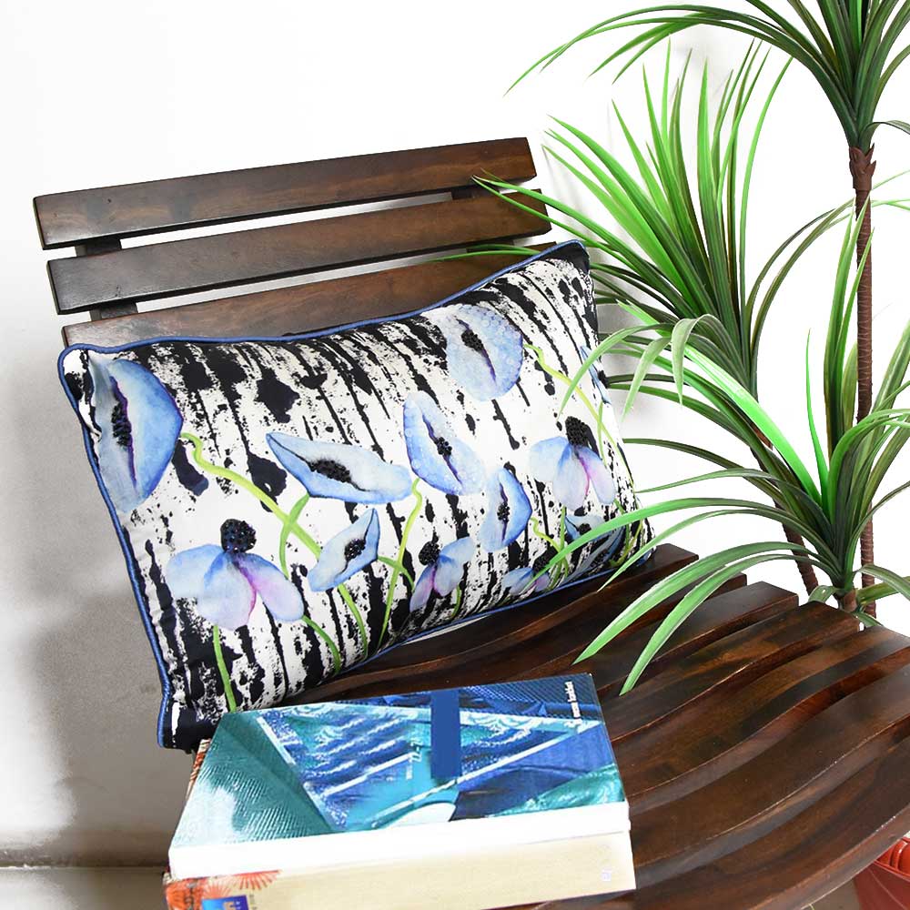 Digital Floral Cushion Case 12" X 18" Blue Made of Exceptional Quality Polyester Digital Printed Cushion Cover…