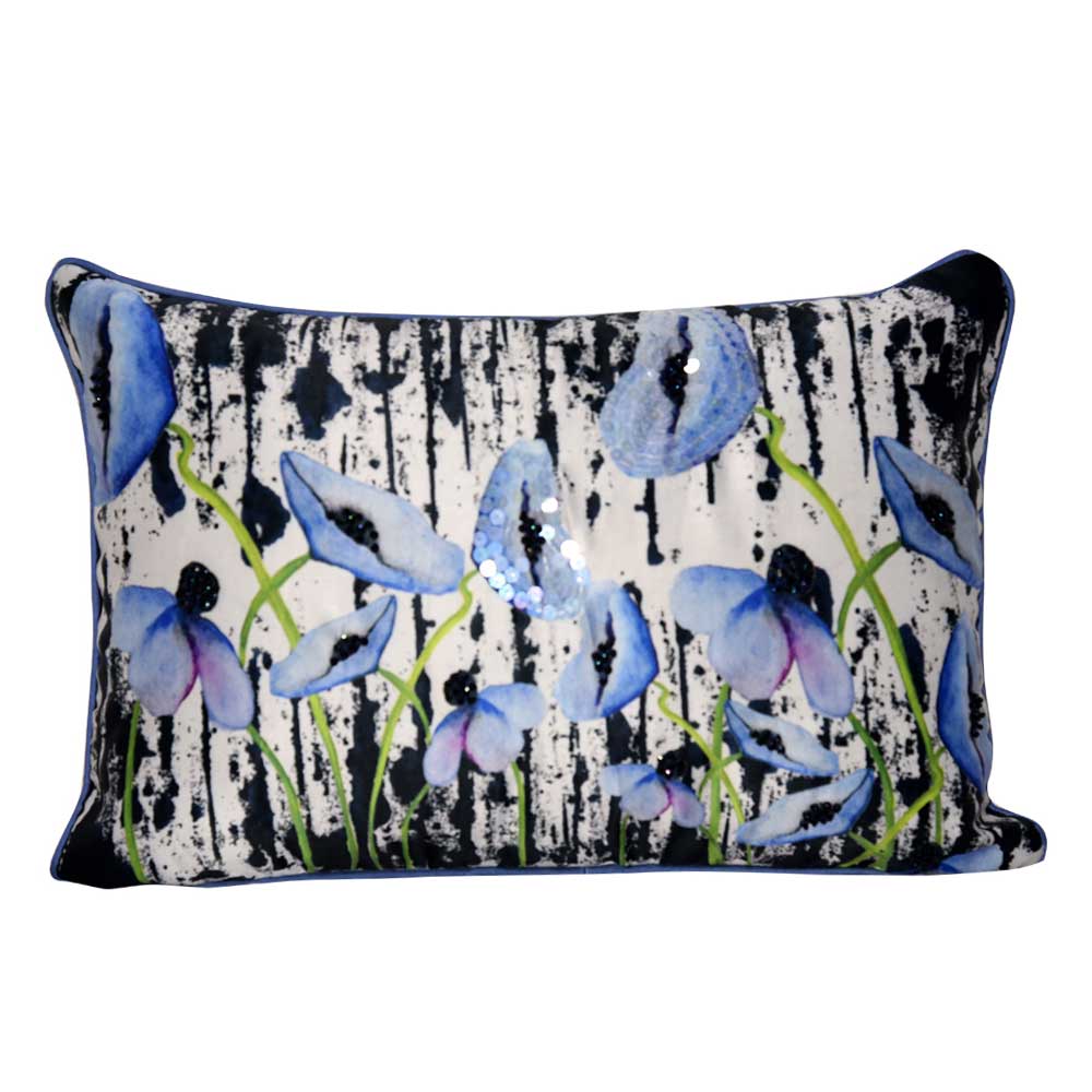 Digital Floral Cushion Case 12" X 18" Blue Made of Exceptional Quality Polyester Digital Printed Cushion Cover…