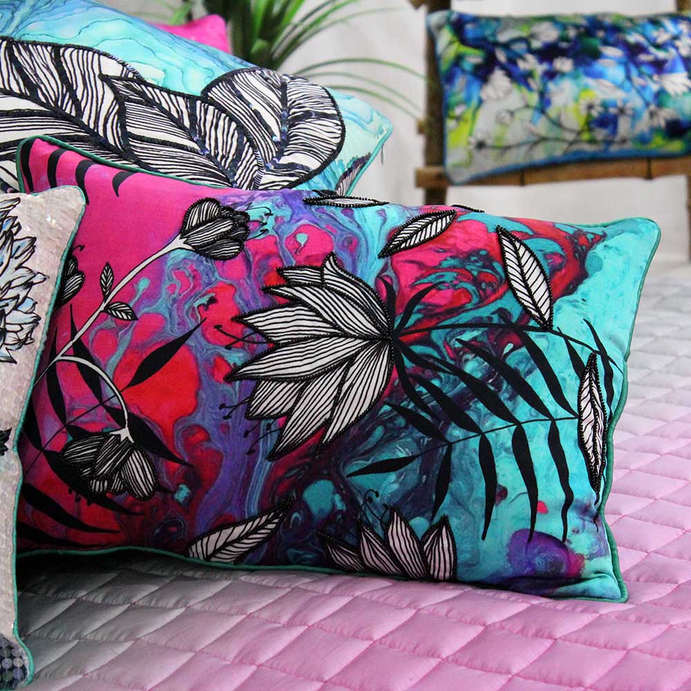 Flower Digital Print Floral Cushions and Cushion Cover 12" X 18" Digital Floral Printed Cushion Pillow Case Living Room, Patio, Office & Home…