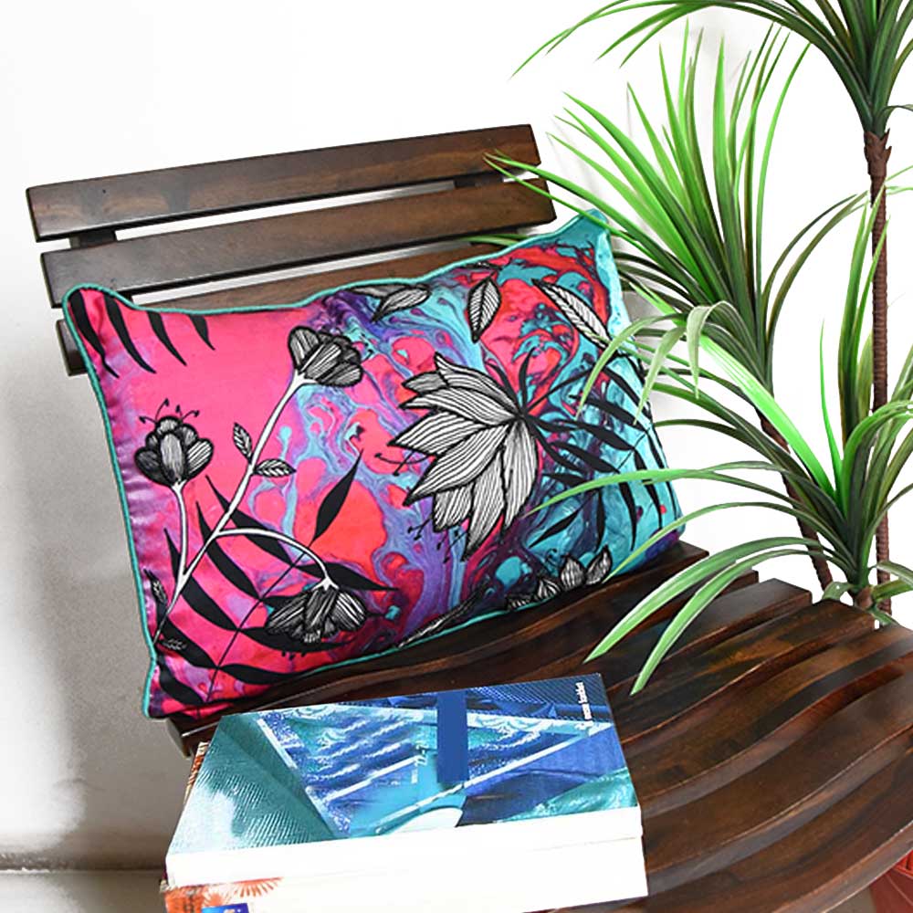 Flower Digital Print Floral Cushions and Cushion Cover 12" X 18" Digital Floral Printed Cushion Pillow Case Living Room, Patio, Office & Home…