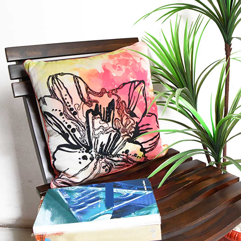 Polyester Designer Lily Digital Printed Cushion Cover 16" X 16" Home Decor Office Living Room Sofa Car Chair Floral Printed Cushion Cover…