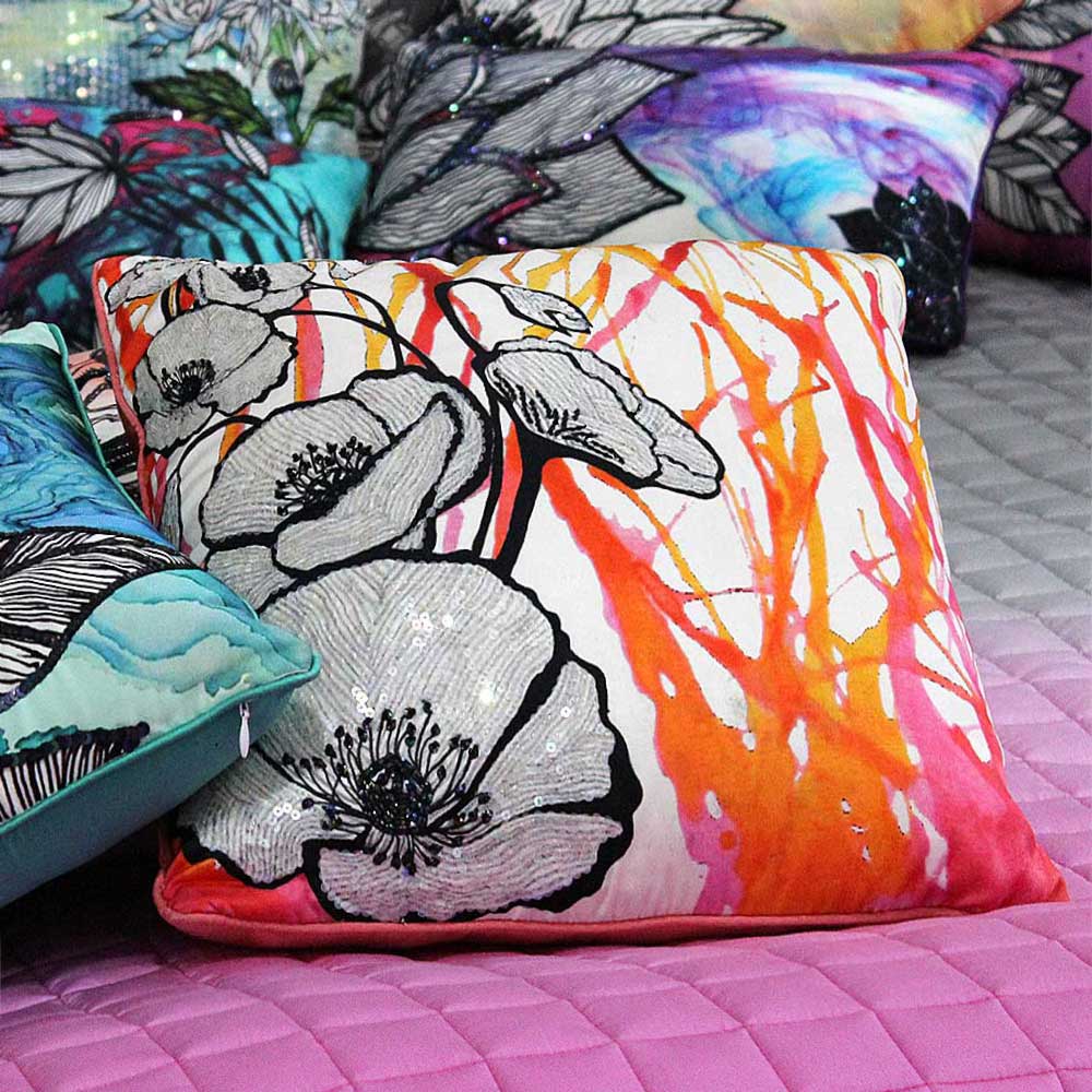 Peach Blossom Hand Printed Beautiful Digital Print Cushion Cover 16 X 16(Inch)...