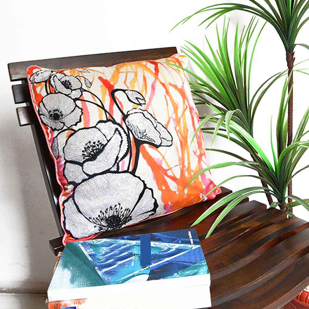 Peach Blossom Hand Printed Beautiful Digital Print Cushion Cover 16 X 16(Inch)...